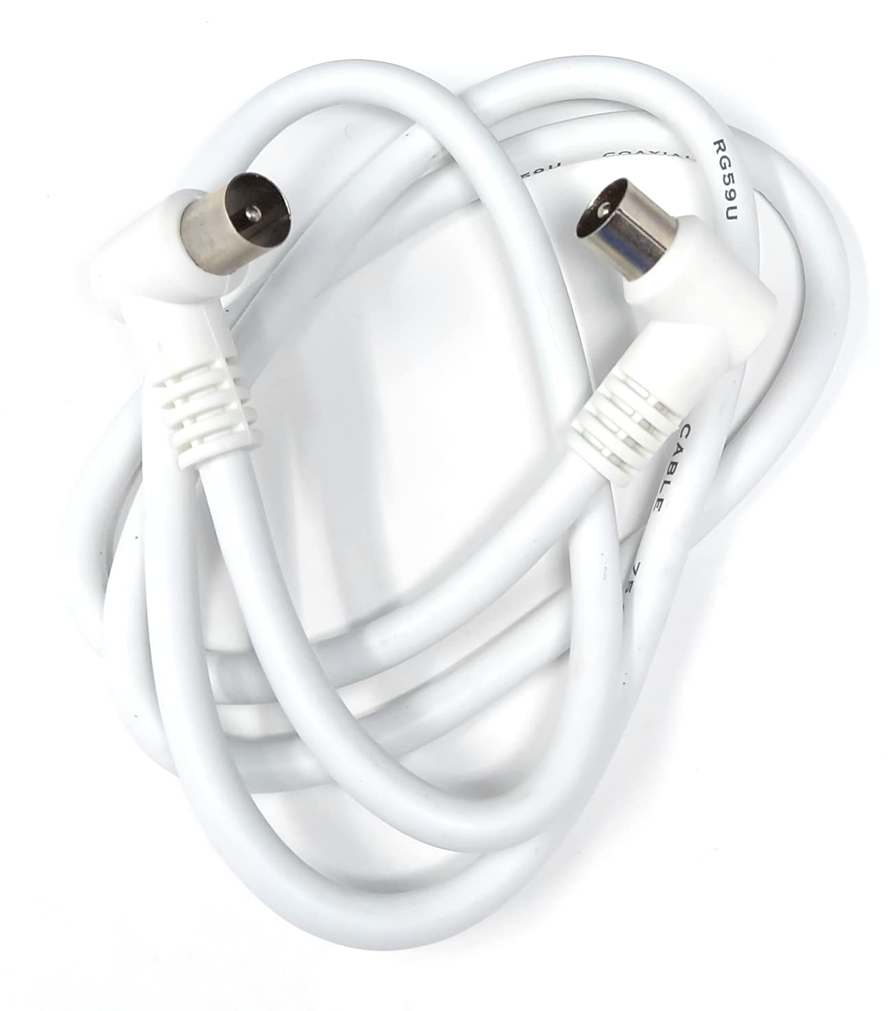 DRUT TV RF Right Angle 90' Male Plug to Male Plug Coaxial TV Freeview Cable Lead 75 Ohm