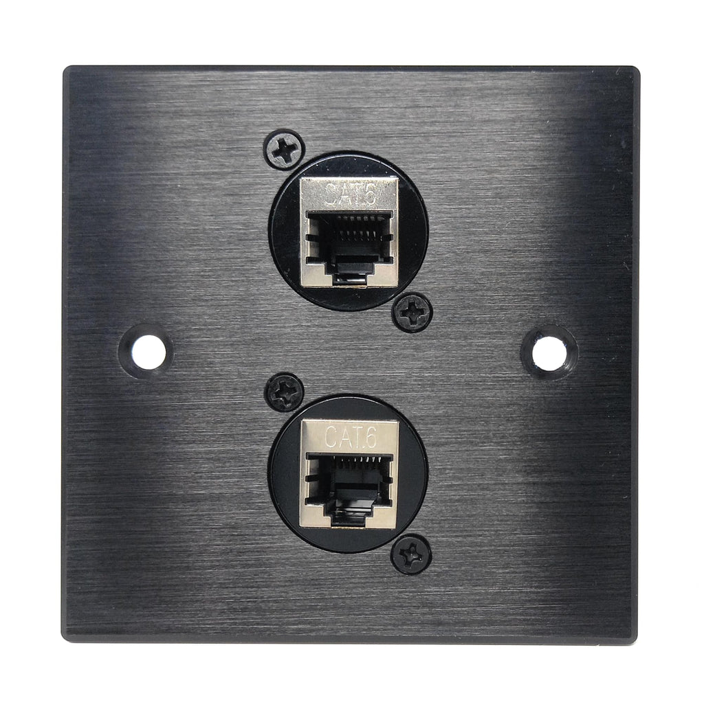 Brushed Aluminium Double Cat6 Female Sockets D-Series Outlet Wall Faceplate – Durable Metal Plate for Ethernet Networking Cables (Cat6/Cat5e/Cat7/Cat8/Cat9) with Screws Included