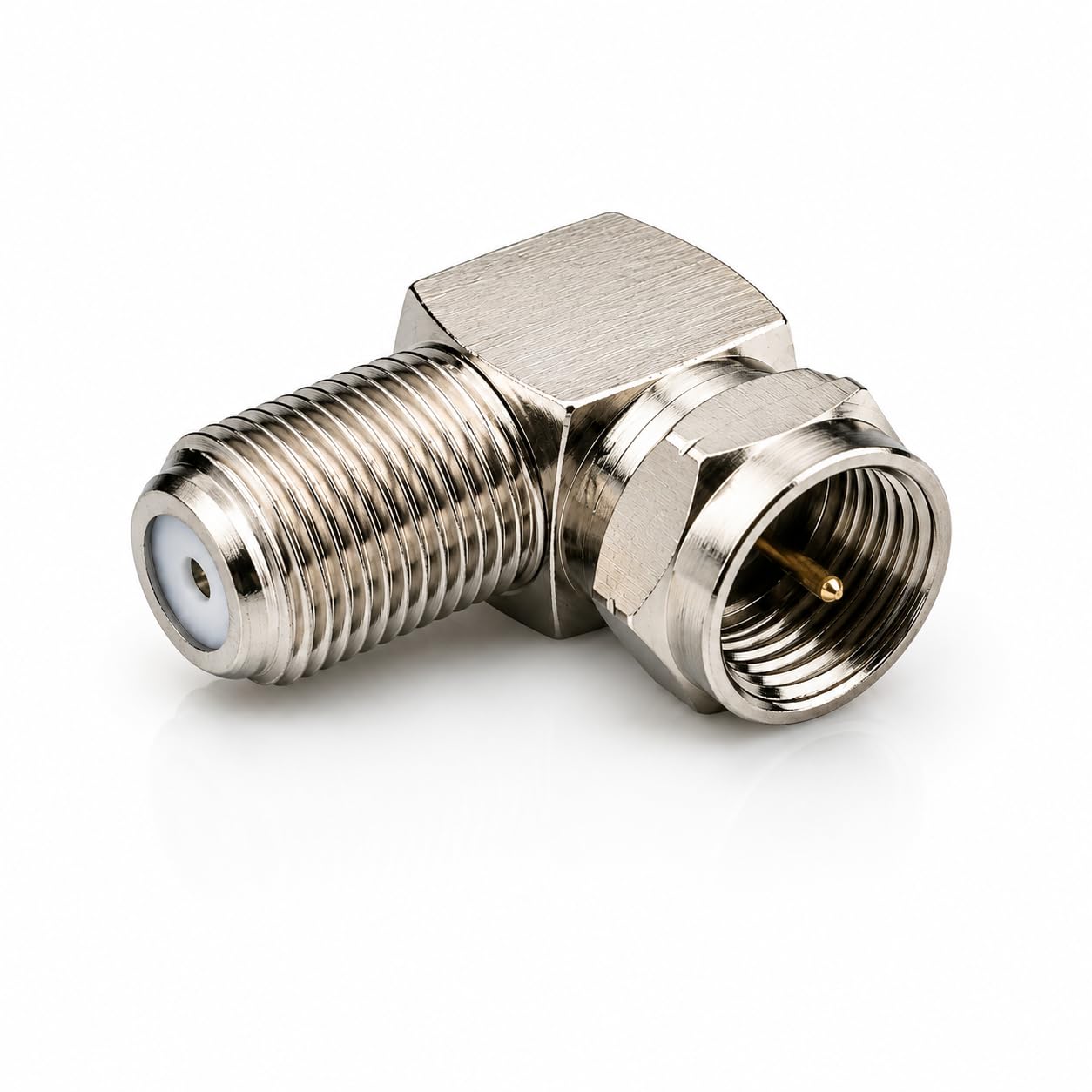 DRUT F Type Socket to Right Angle Male Plug Coupler Adapter, 90 Degree Coaxial RF Connector for TV, Satellite, Aerial and Cable Installations