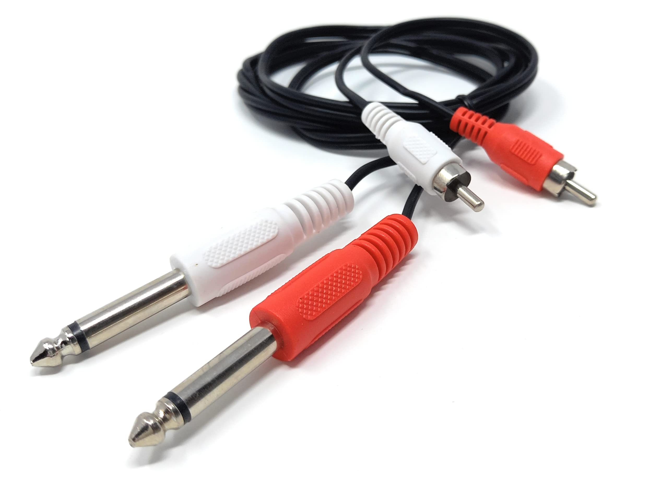DRUT Twin 6.35mm MONO Jack Plugs to 2 x RCA Phono Plugs OFC Audio Cable Male to Male Lead