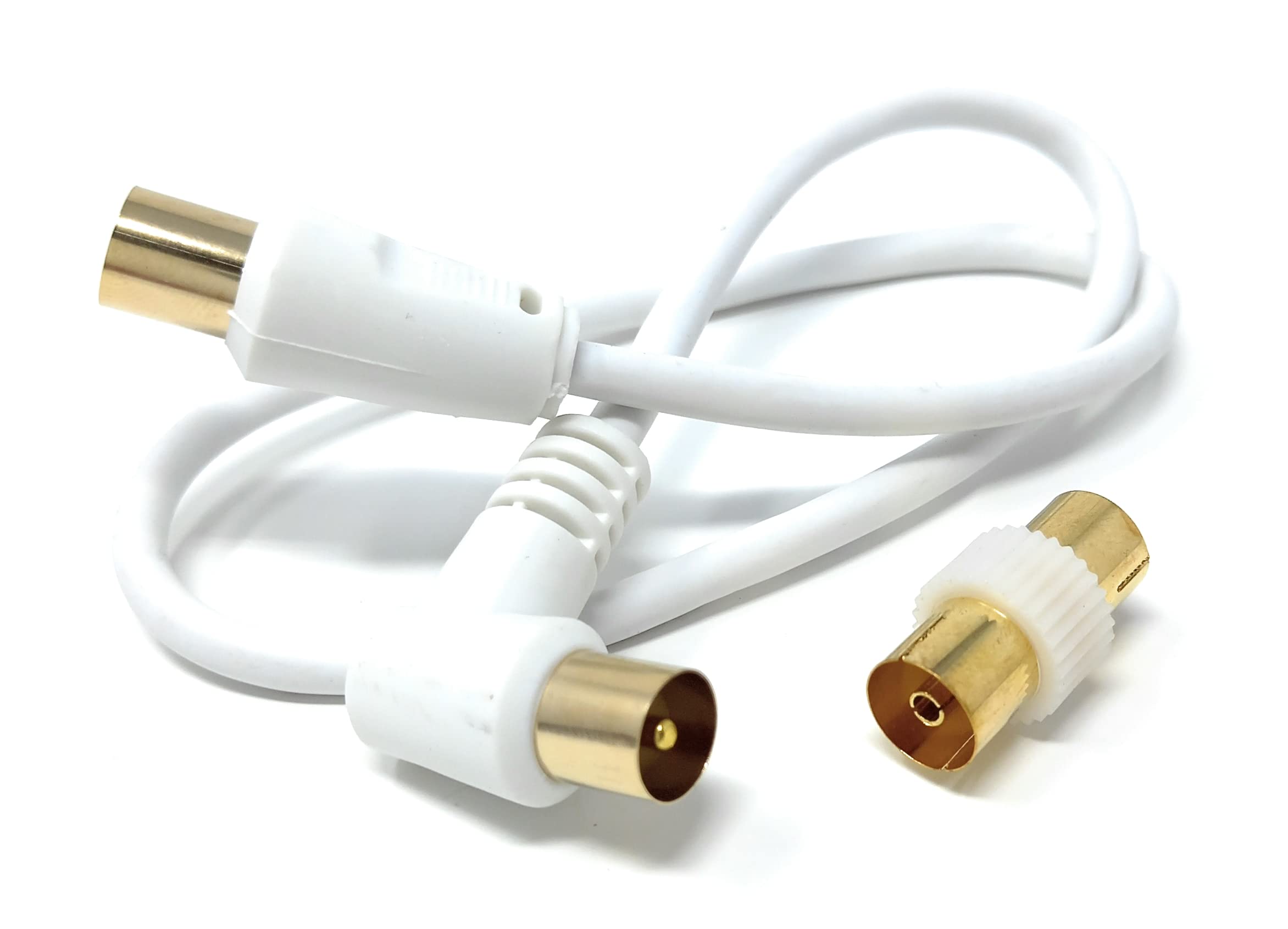 DRUT TV RF Right Angle Male to Male Aerial Antenna Coaxial Cable With Female to Female Coupler Gold Connectors 75 ohm, 3C2V