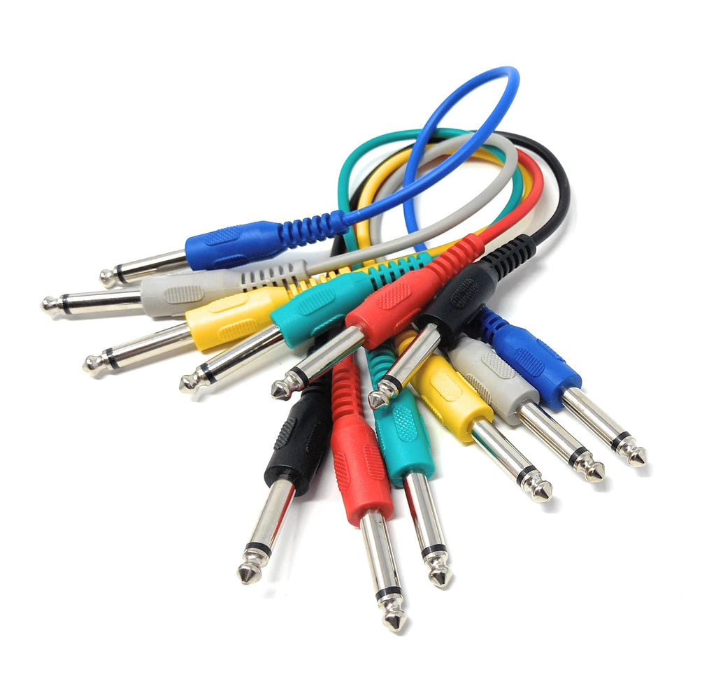 DRUT Mono 6.35mm Jack Plug to Jack Plug Screened Patch Leads – Mixed Colour 6-Pack for Audio Equipment & Instrument Connections