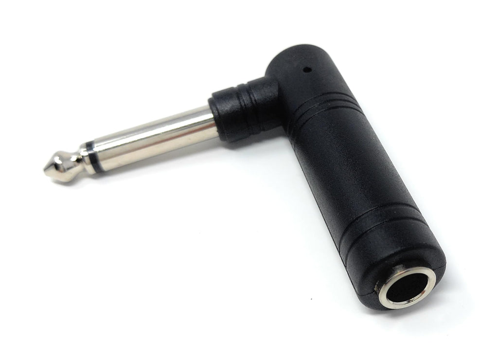 DRUT 1pcs 6.35mm Mono Right Angled Jack Plug To 6.35mm Mono Jack Socket Male to Female Cable Adapter (Silver)