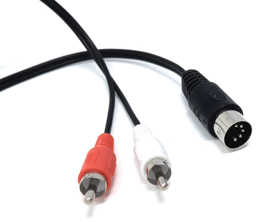 DRUT 5 Pin Midi Male Din Plug to 2 x RCA Phono Male Plugs Audio Cable (wired 3+5) to 2 x RCA plugs