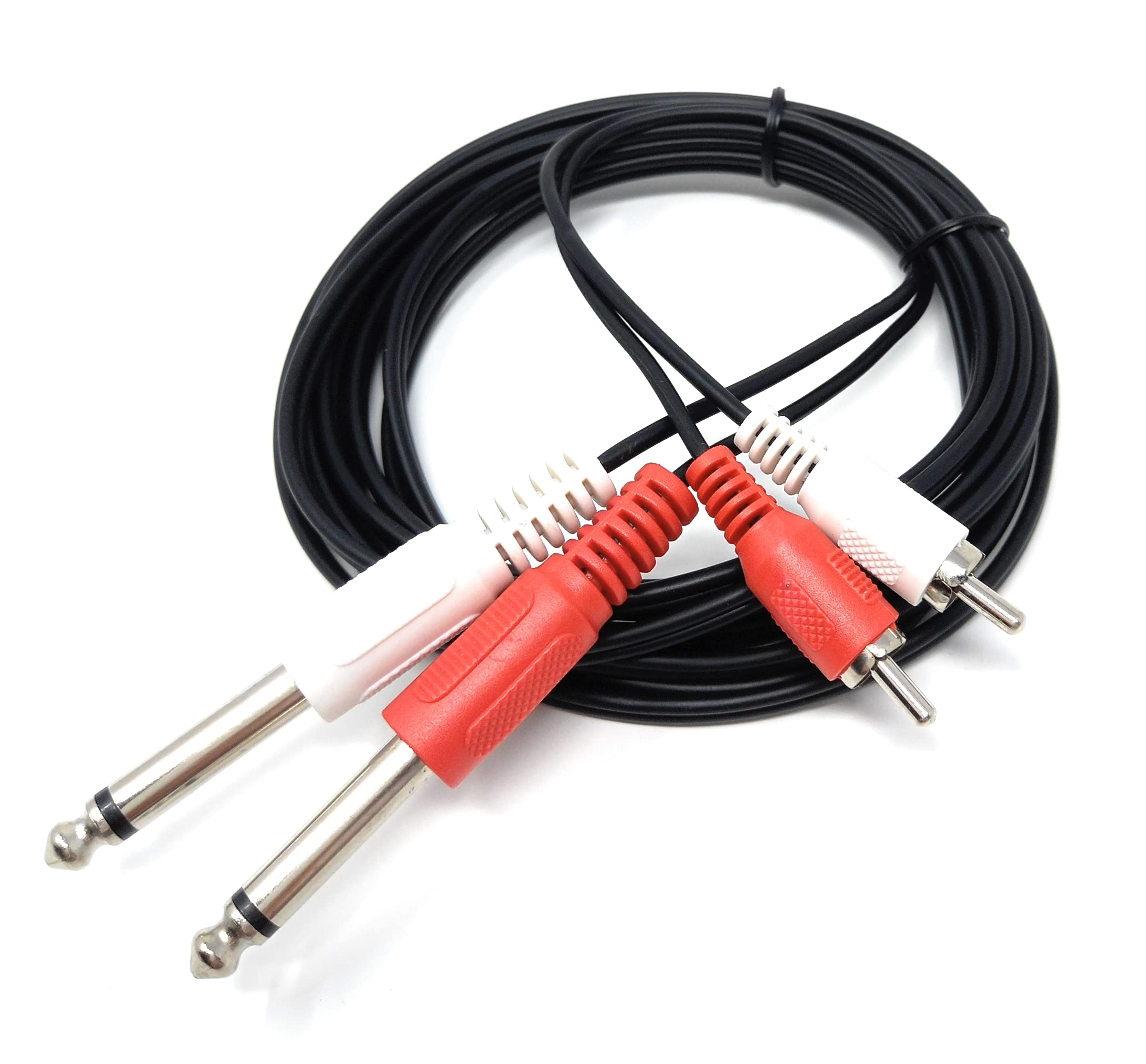 DRUT Twin 6.35mm MONO Jack Plugs to 2 x RCA Phono Plugs OFC Audio Cable Male to Male Lead