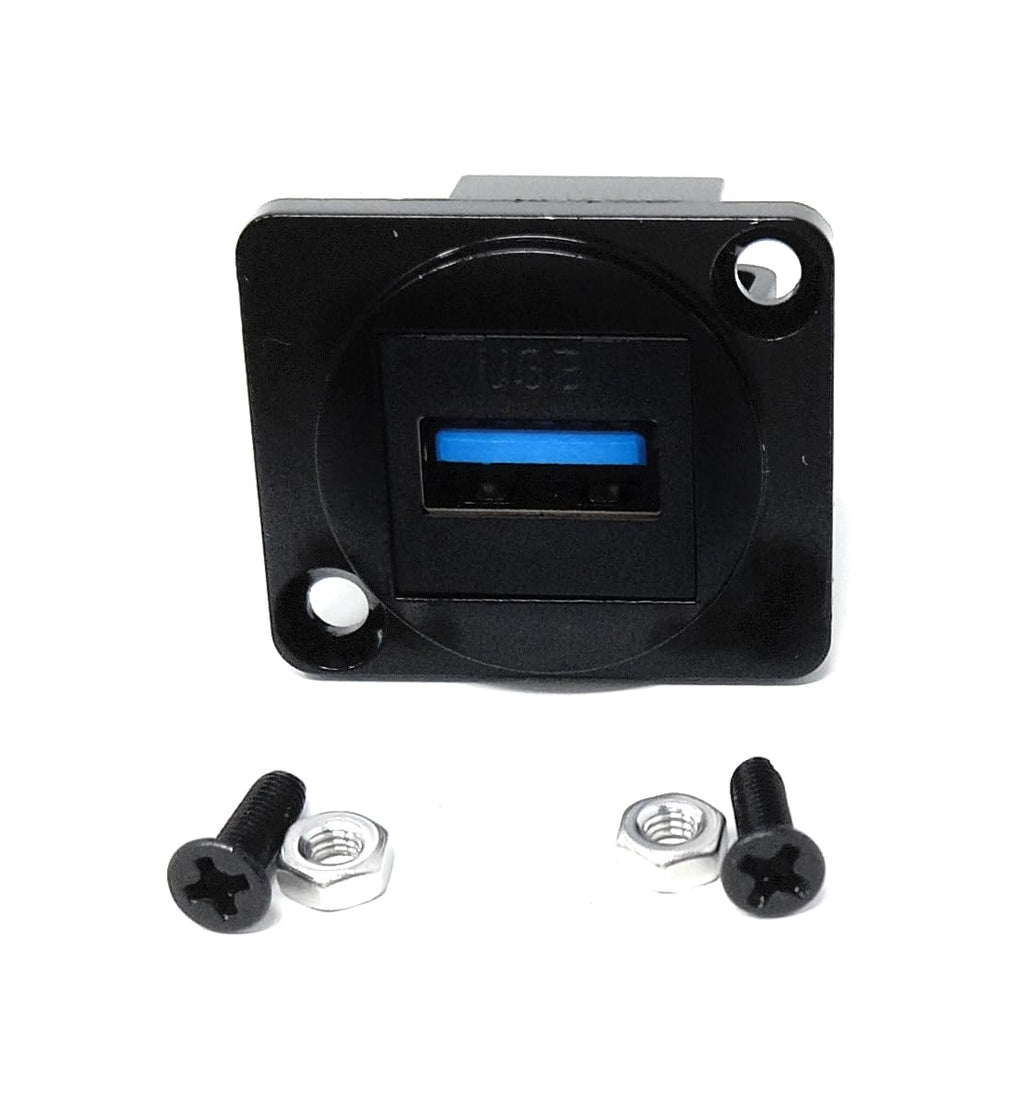 DRUT USB 3.0 D-Series Panel Mount Adapter – Socket-to-Socket Connector for 5Gbps High-Speed USB Data Transfer, Black, Screws Included