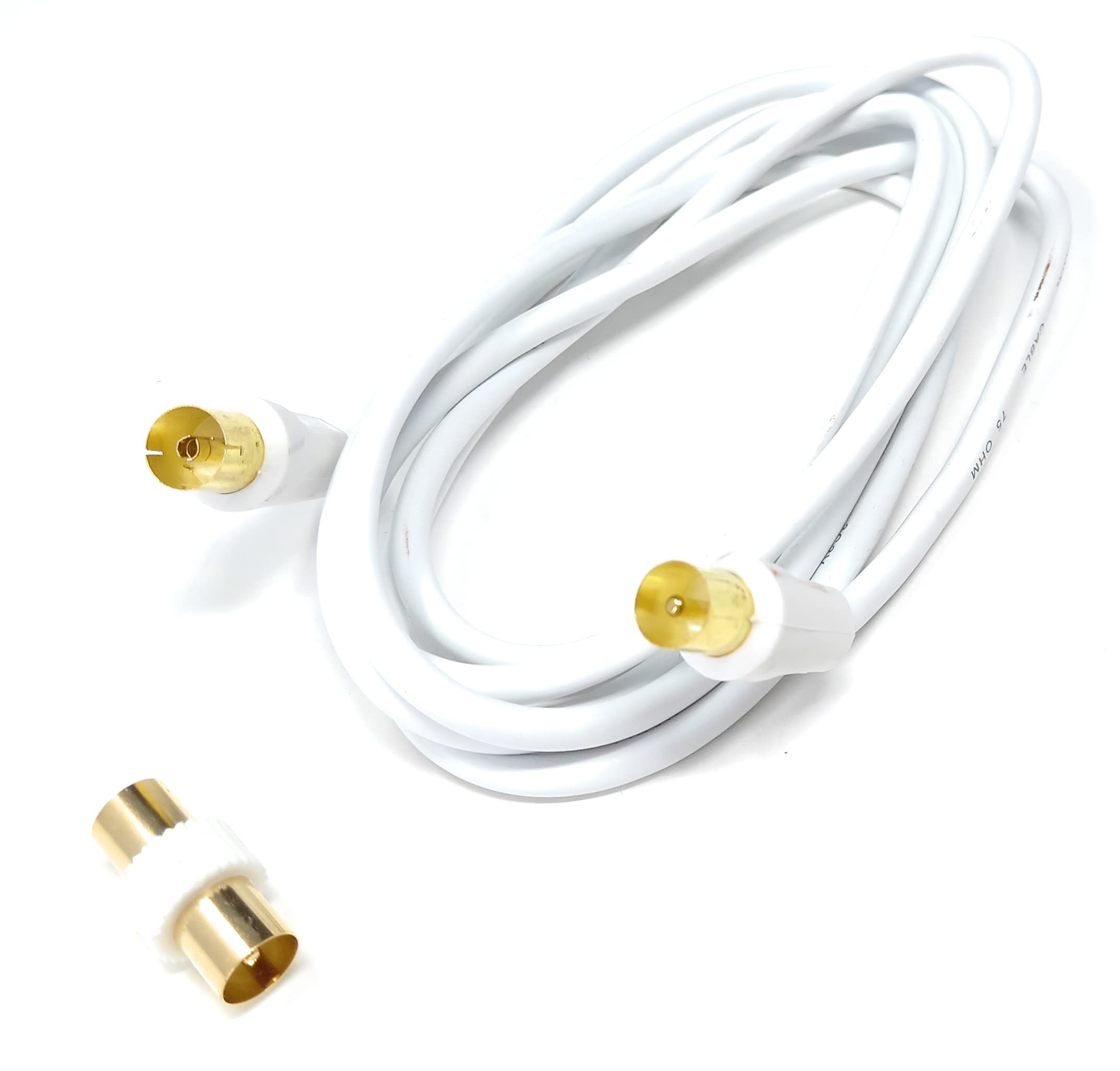DRUT TV Male to Female Extension Coax Cable, Supplied With a Male to Male Coupler Adapter, Gold Connectors
