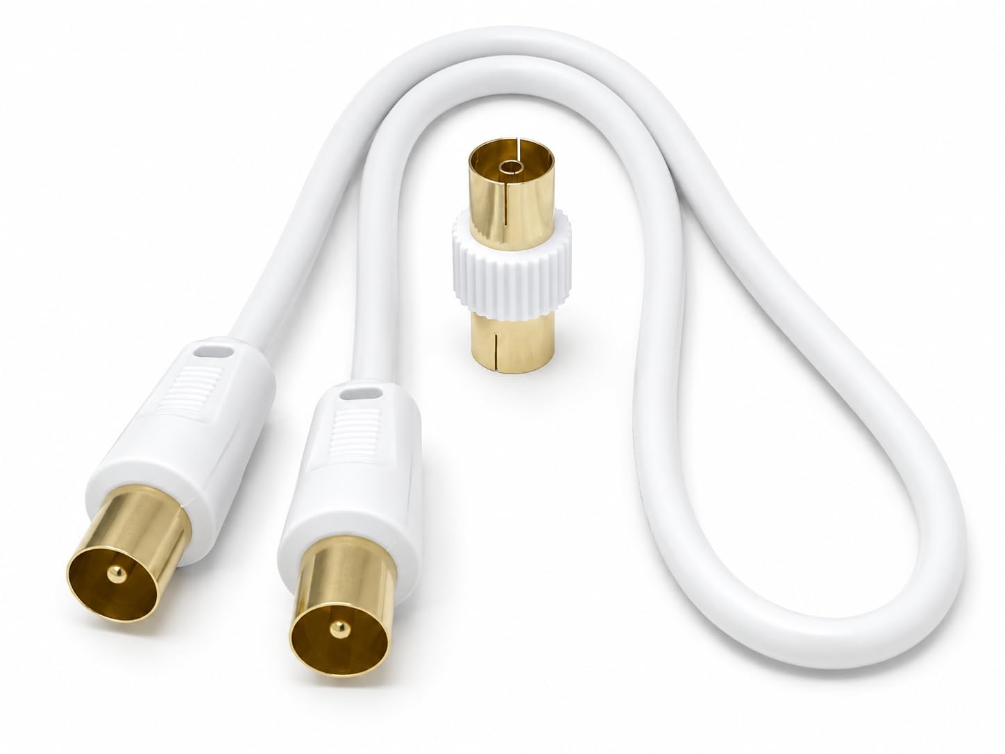 DRUT TV RF Male to Male Aerial Antenna Coaxial Cable With Female to Female Coupler, Gold Connectors 75 ohm, 3C2V