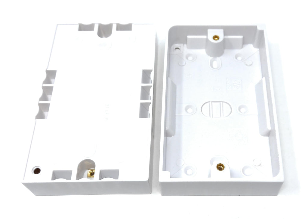 2 Gang Surface Mount Back Box Pattress Box, 145mm x 86mm x 25mm, White