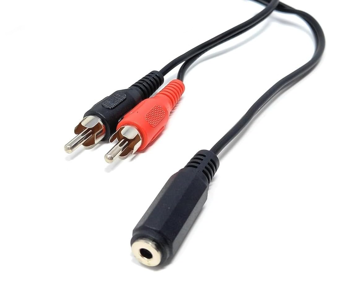 DRUT 3.5mm Stereo Jack Socket to Twin Phono RCA Phono Male Plug, Audio Adapter Extension Cable Lead