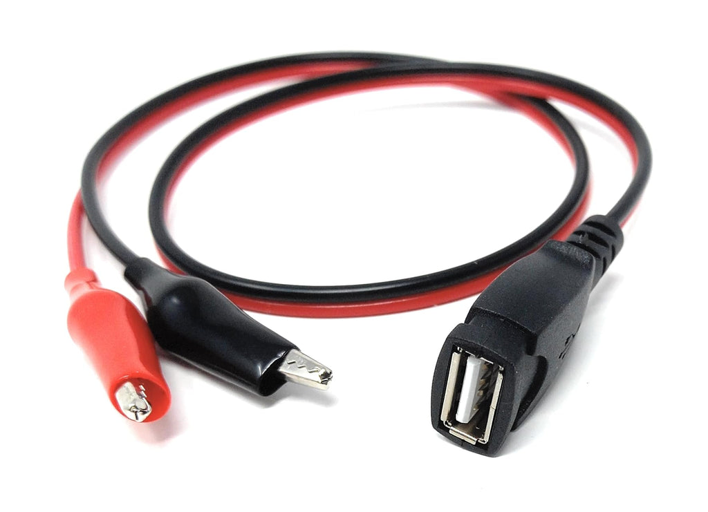 DRUT 50cm USB A Female Socket to Dual Crocodile Clip Power Connection Extension Test Cable 1.6ft
