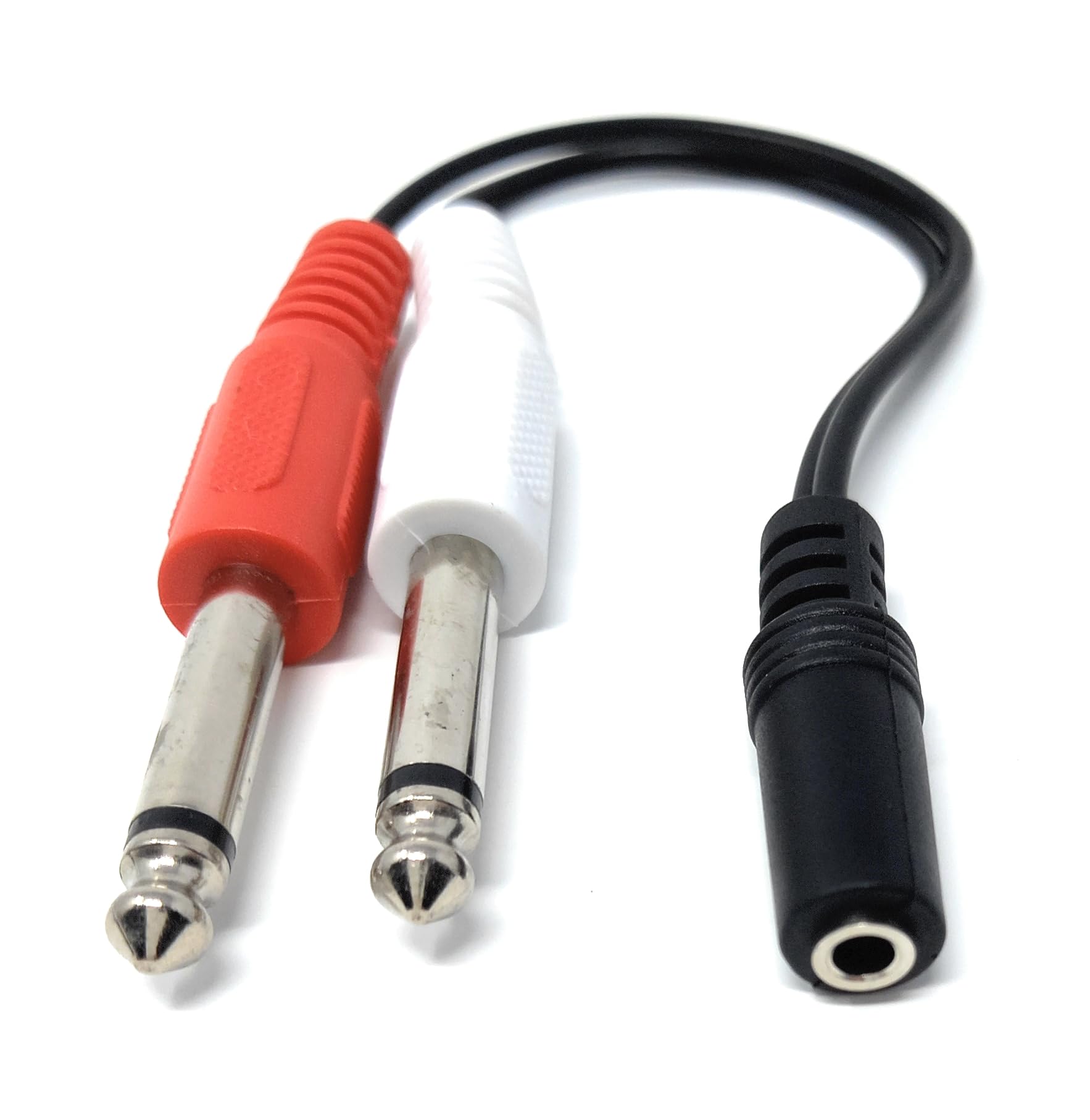 DRUT 15cm 3.5mm Stereo Jack Socket to Twin 6.35mm Mono Jack Plugs Adapter Cable Splitter Lead