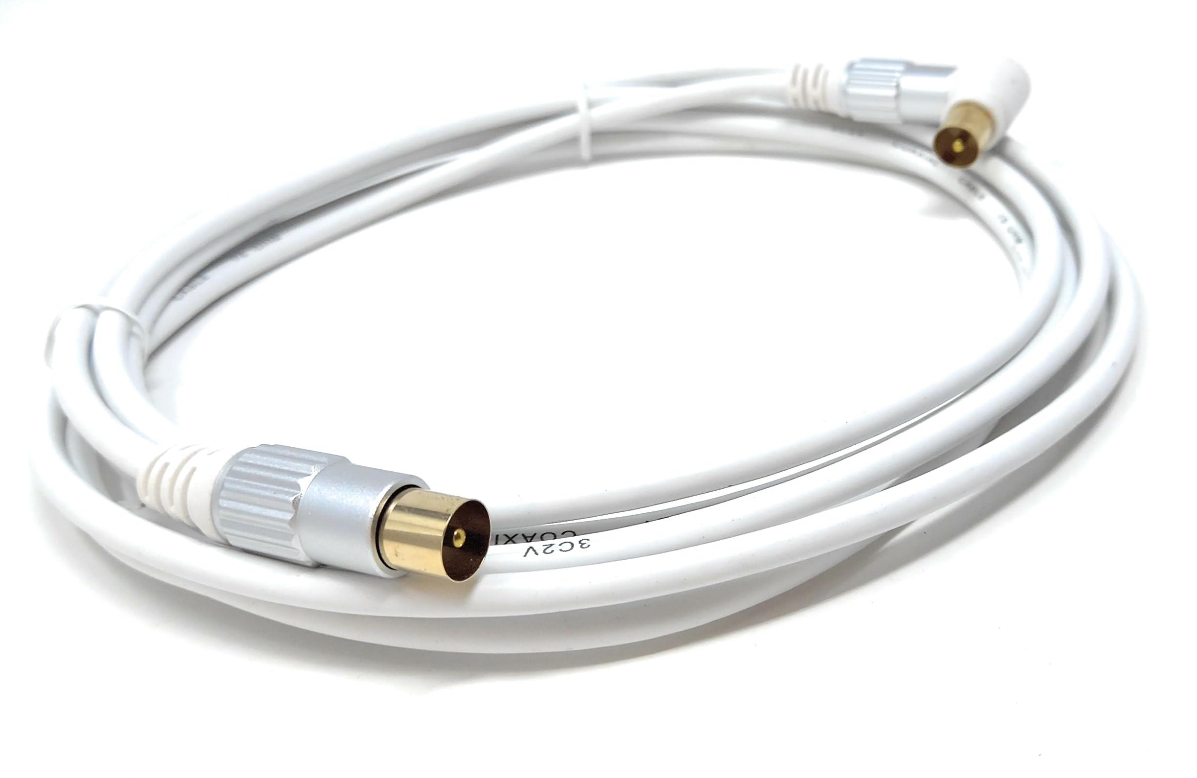 TV RF 4K Aerial Cable, 90 Angled Metal Plugs, Male to Male Angled Connector, Compatible with DVB-C, DVB-T, DVB-S, Digital & Analogue