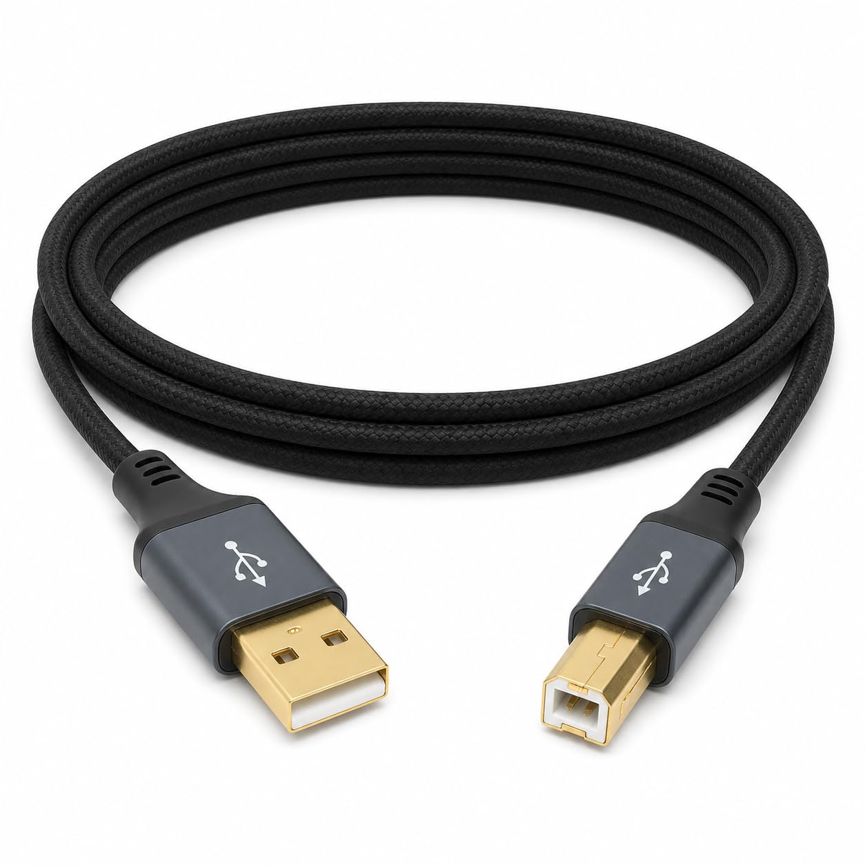 DRUT USB Printer Cable – Type A Male to B Male 2.0, Braided Cord with 24K Gold-Plated Connectors