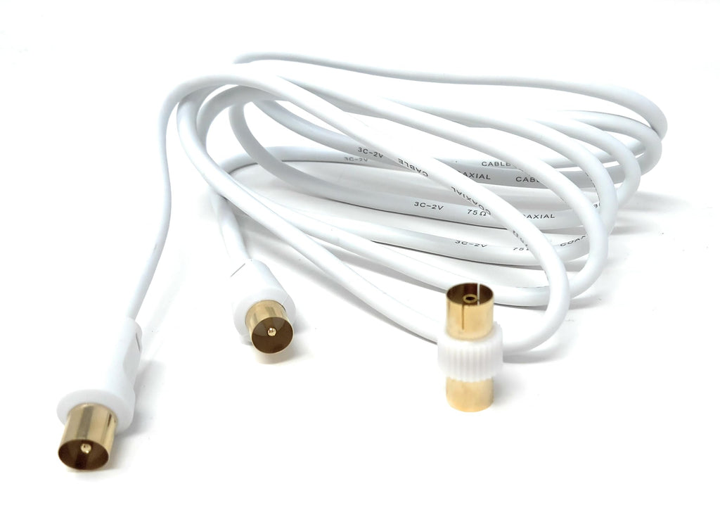 DRUT TV RF Male to Male Aerial Antenna Coaxial Cable With Female to Female Coupler, Gold Connectors 75 ohm, 3C2V