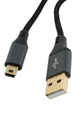 USB 2.0 A to Mini-B 5-Pin Braided Cable – Metal Ends, 24AWG Power & Data Lead, Hi-Speed Transfer