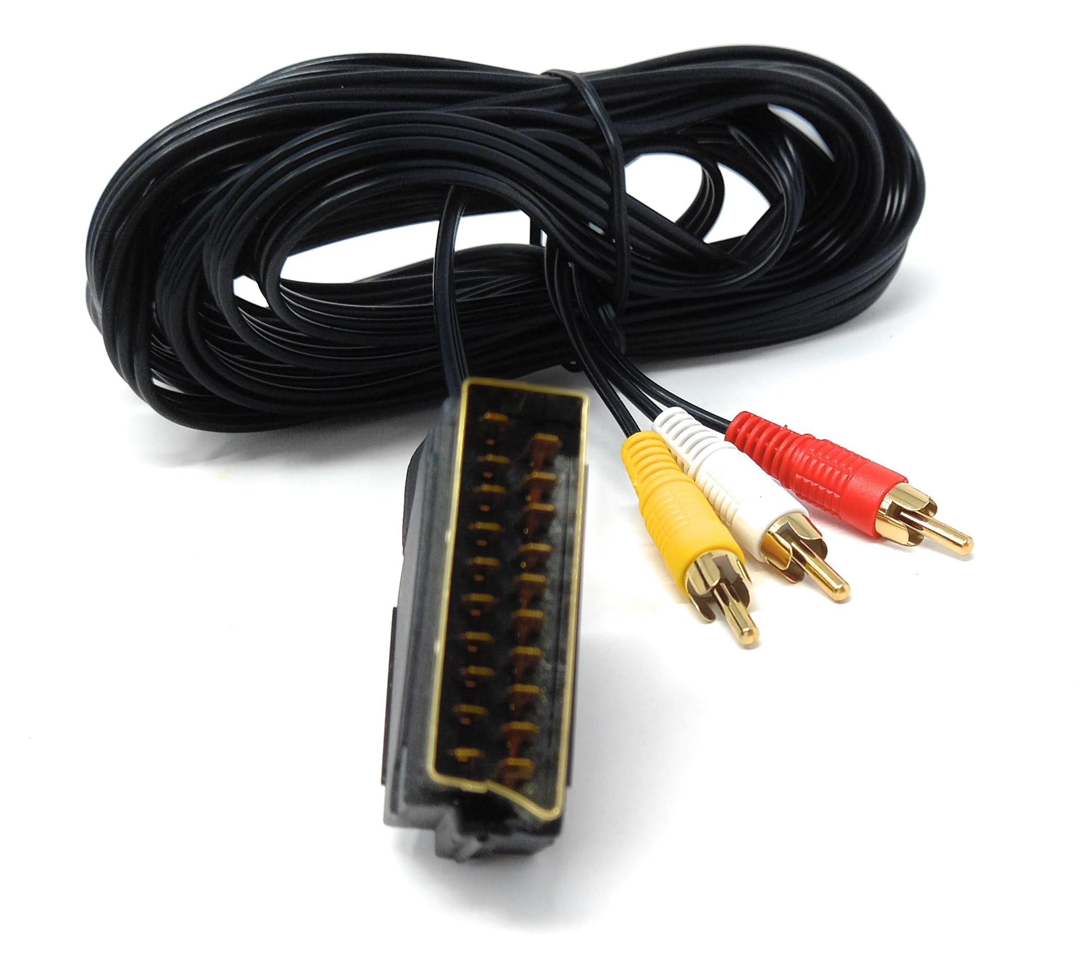 DRUT 5M SCART to 3 Triple RCA Male Cable – Audio Video AV Adapter Composite Connector for TV, DVD, VCR, Game Console – SCART to AV Converter Cable