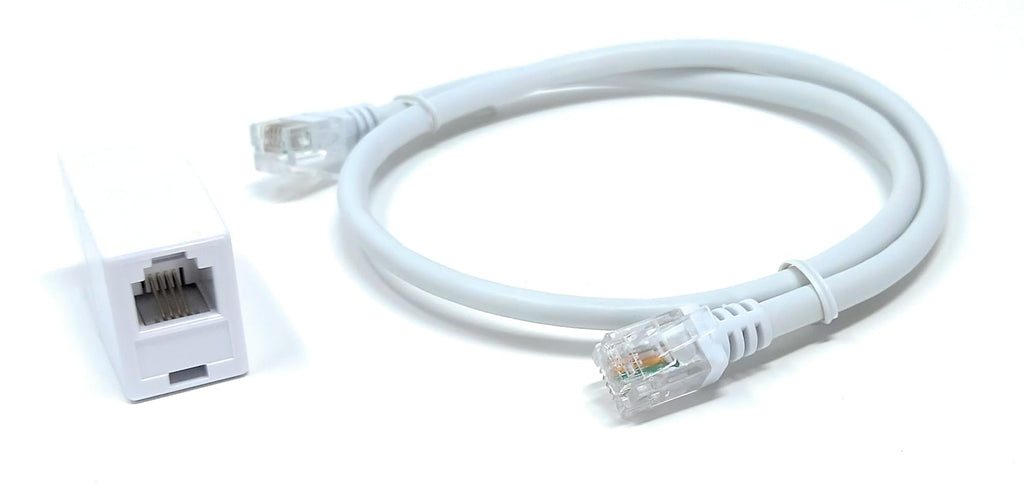 DRUT RJ11 to RJ11 ADSL 2+ Male to Male Cable with Female Coupler, BT Telephone, Broadband, Modem Extension Lead, Gold Plated Connectors