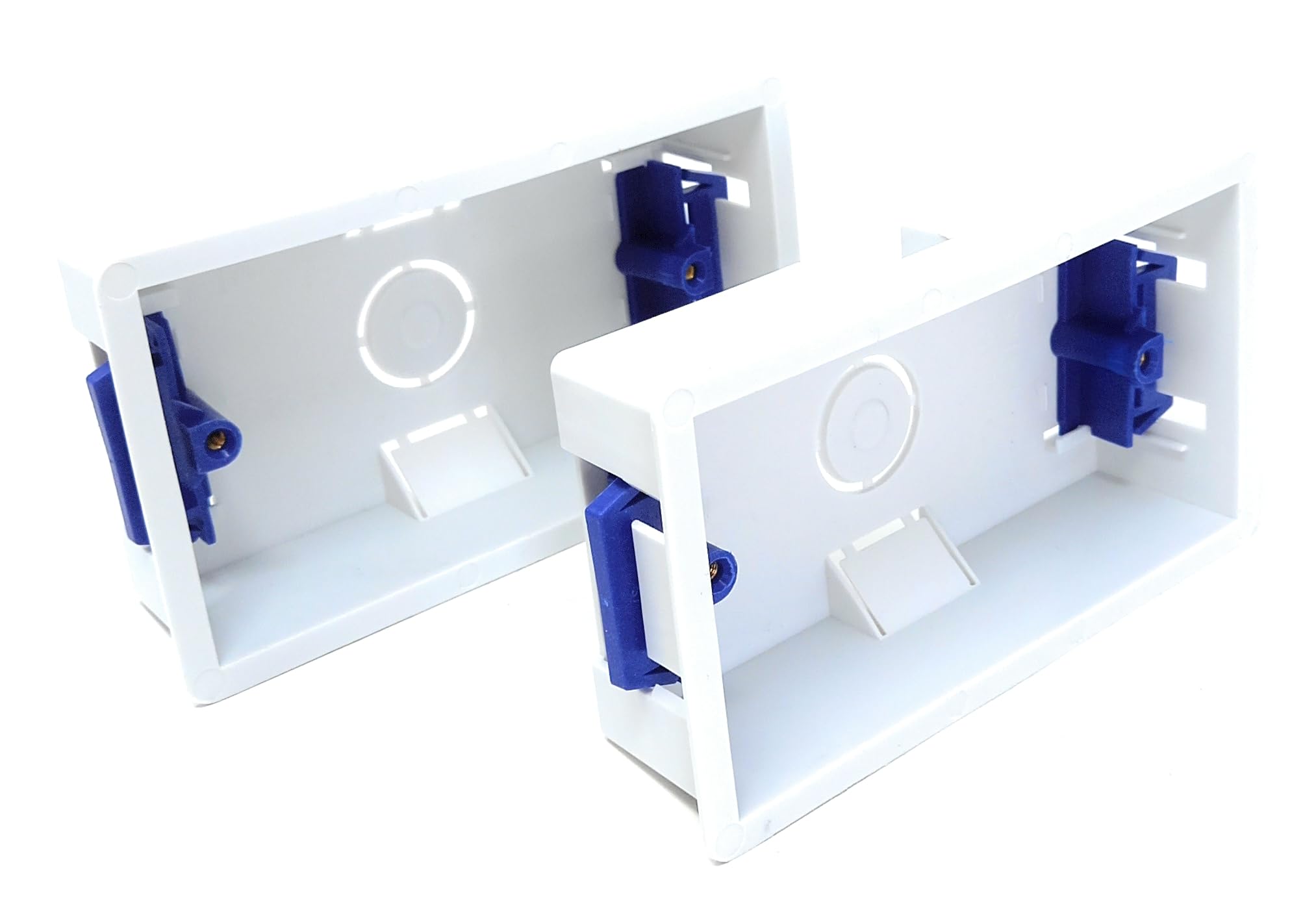 Dual 2 Gang Dry Lining Back Plasterboard Surface Pattress Box with Adjustable Lugs 35mm Deep, for Faceplate