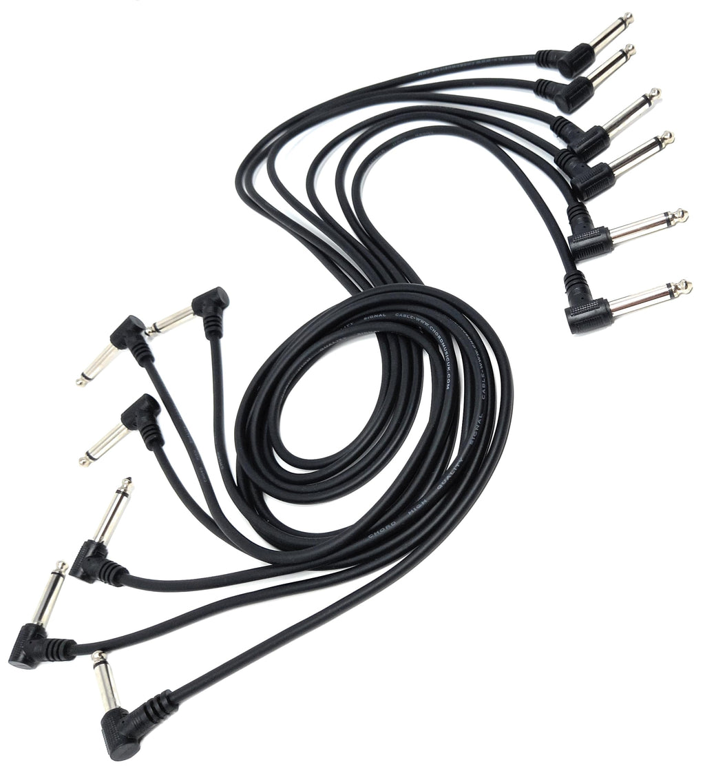 DRUT 1m Set of 6 Patch Cables 6.35mm (1/4") TS Mono Right Angle Jack to Jack Cable Lead, Compatible With Guitar/Bass Effect Pedal, Speaker 3.3ft