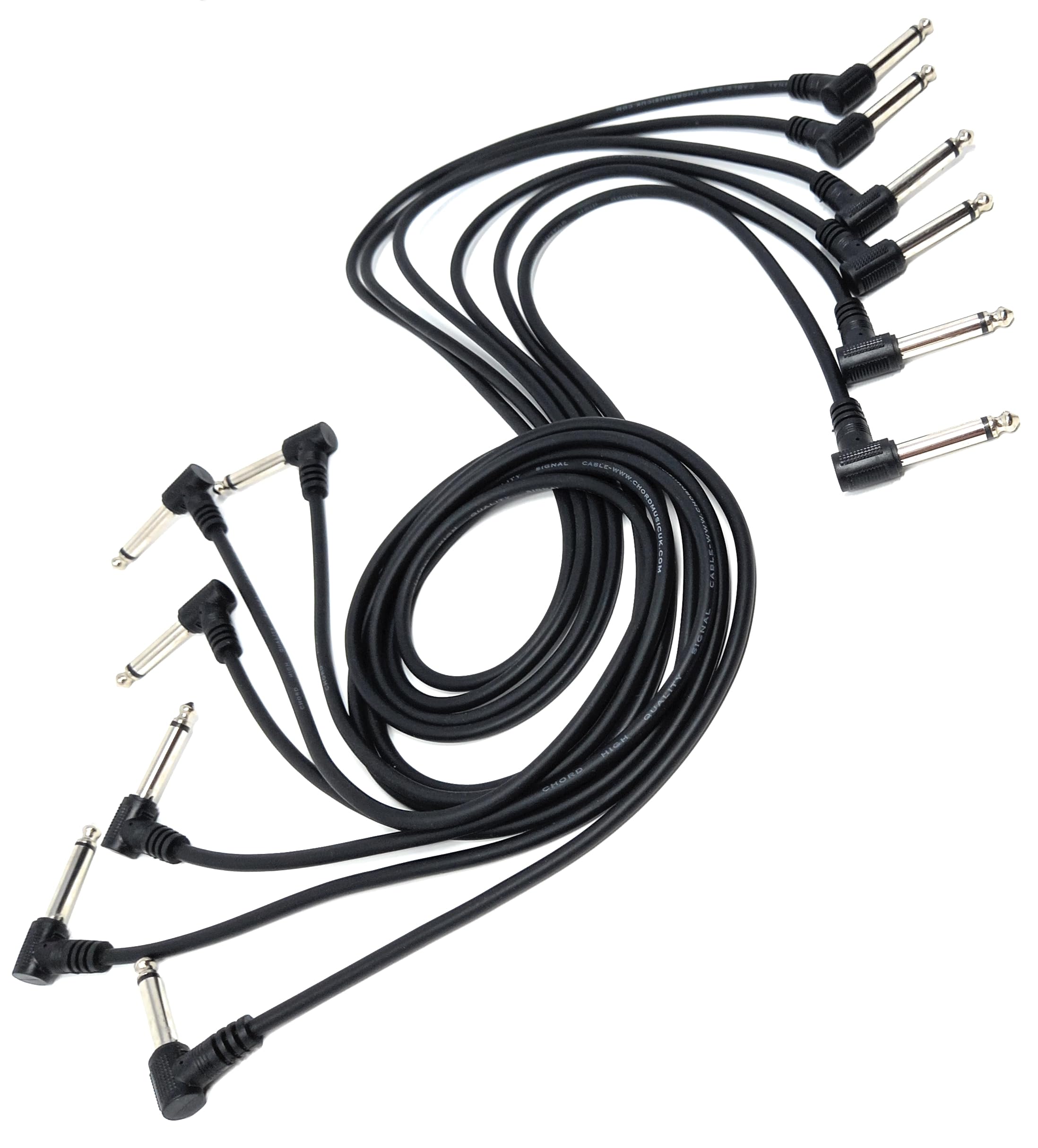 DRUT 1m Set of 6 Patch Cables 6.35mm (1/4") TS Mono Right Angle Jack to Jack Cable Lead, Compatible With Guitar/Bass Effect Pedal, Speaker 3.3ft