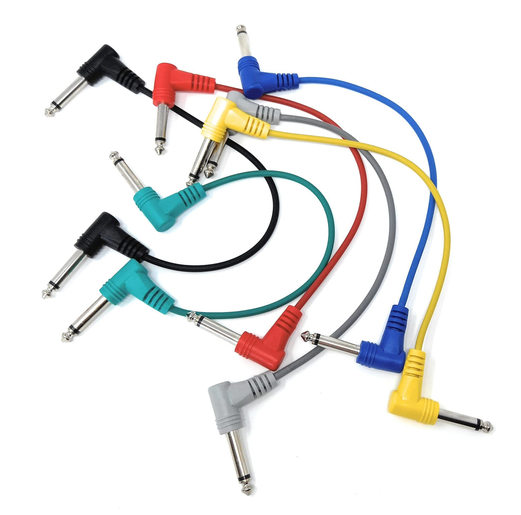 6 Pack 6.35mm Male to Male Guitar Patch Cable Noiseless Effects Pedal Mixing Desk Screened Lead (6 Colors)