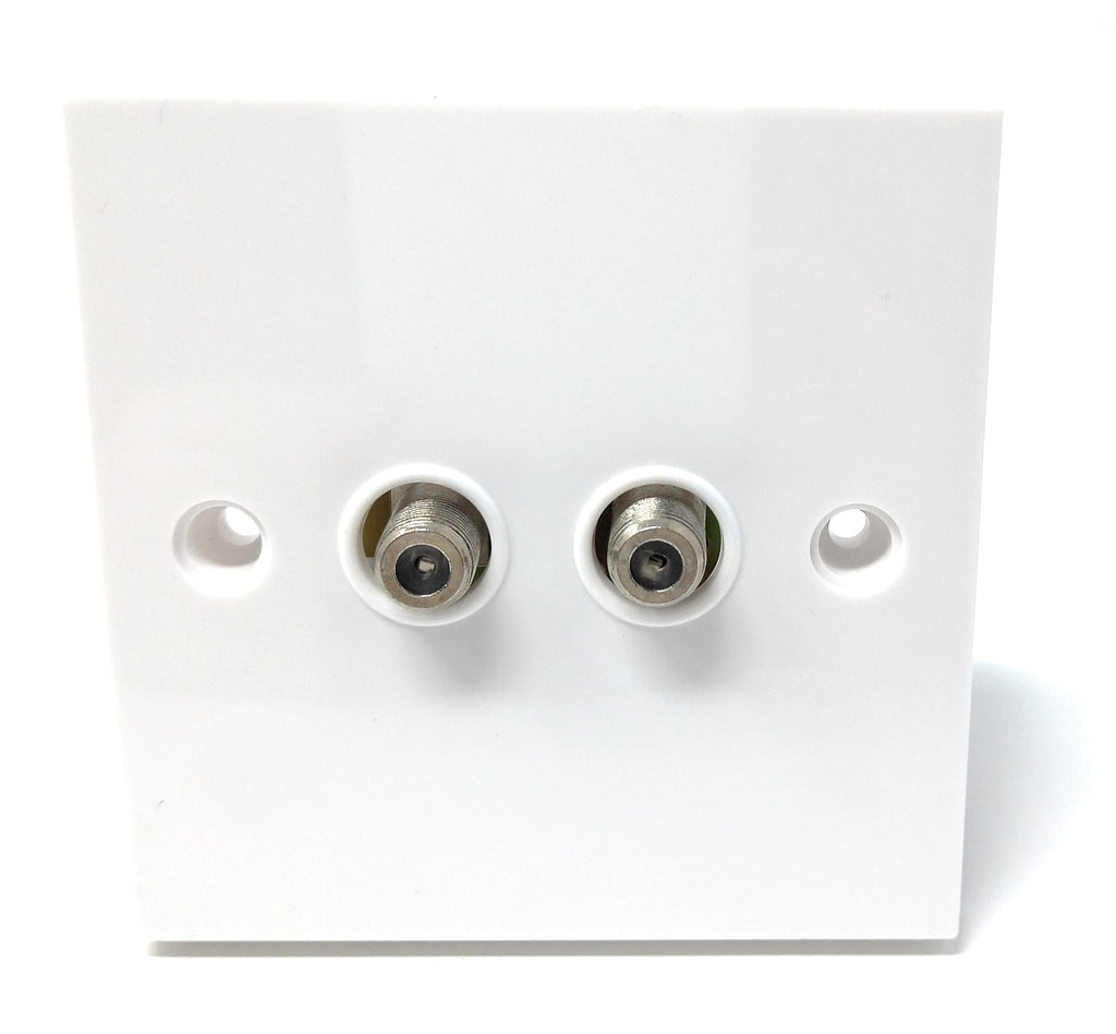 Double Twin F-Type Screw Wall Faceplate – Single Gang TV, Satellite, Radio Outlet, UK/EU Standard, White