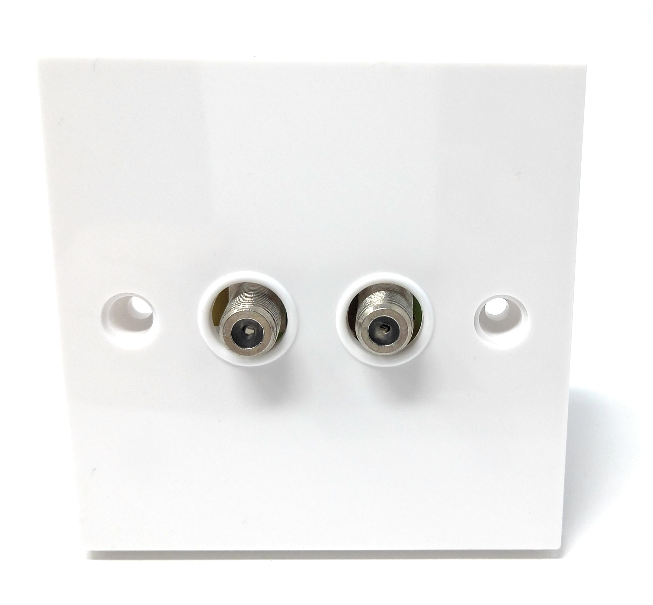 Double Twin F-Type Screw Wall Faceplate – Single Gang TV, Satellite, Radio Outlet, UK/EU Standard, White