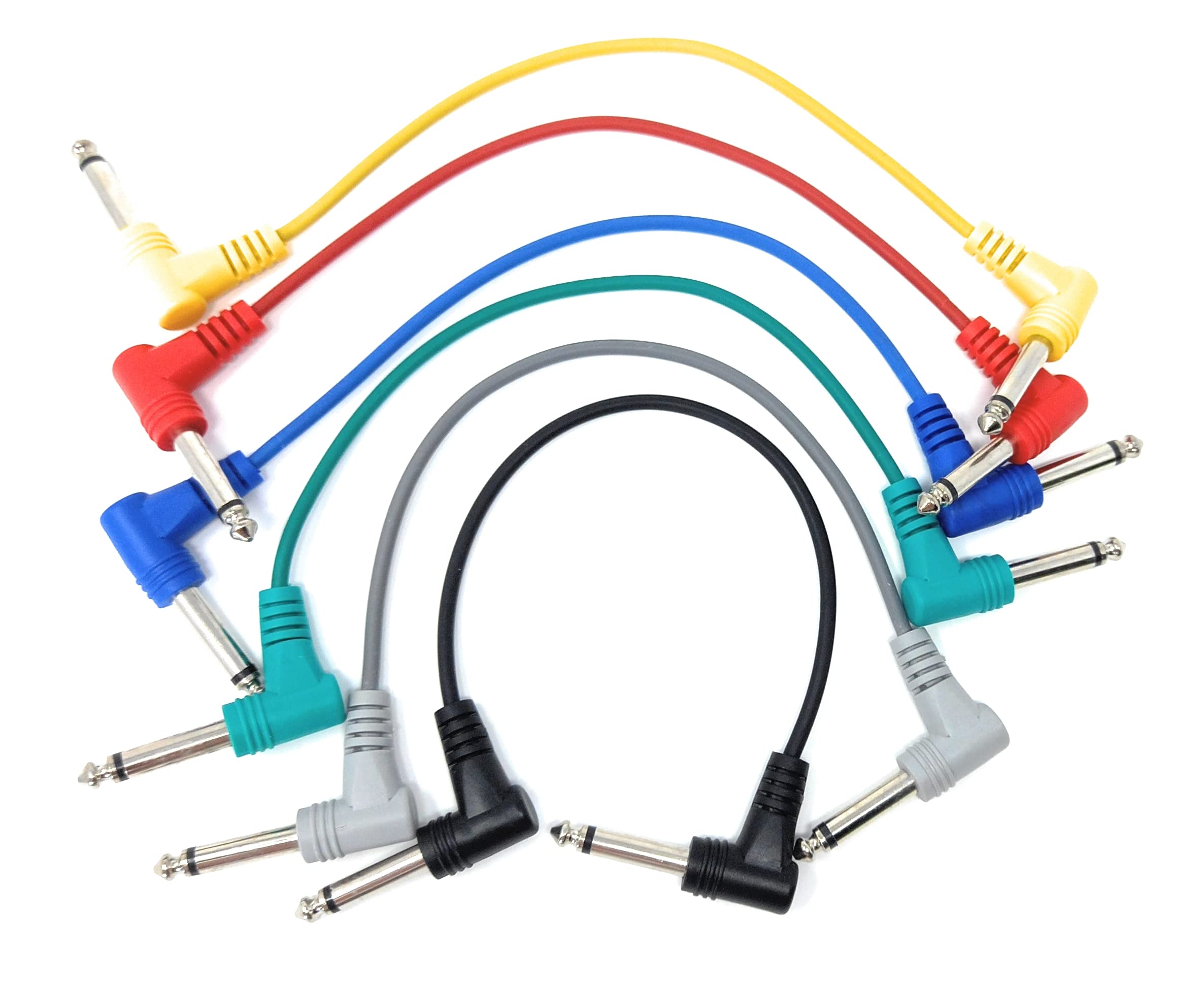 6 Pack 6.35mm Male to Male Guitar Patch Cable Noiseless Effects Pedal Mixing Desk Screened Lead (6 Colors)