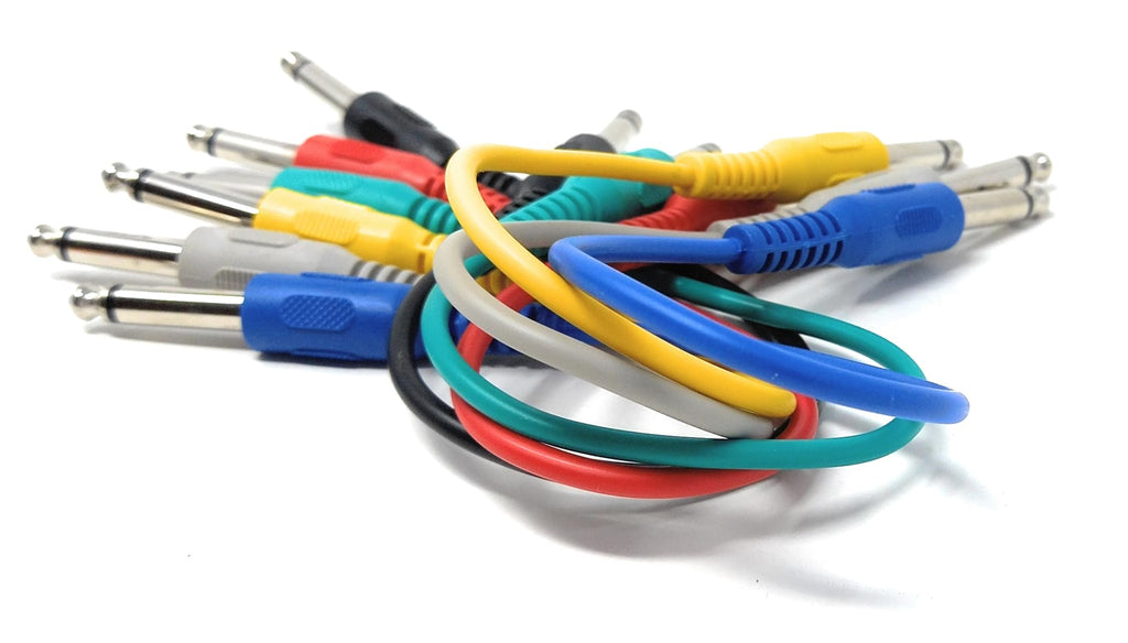 DRUT Mono 6.35mm Jack Plug to Jack Plug Screened Patch Leads – Mixed Colour 6-Pack for Audio Equipment & Instrument Connections
