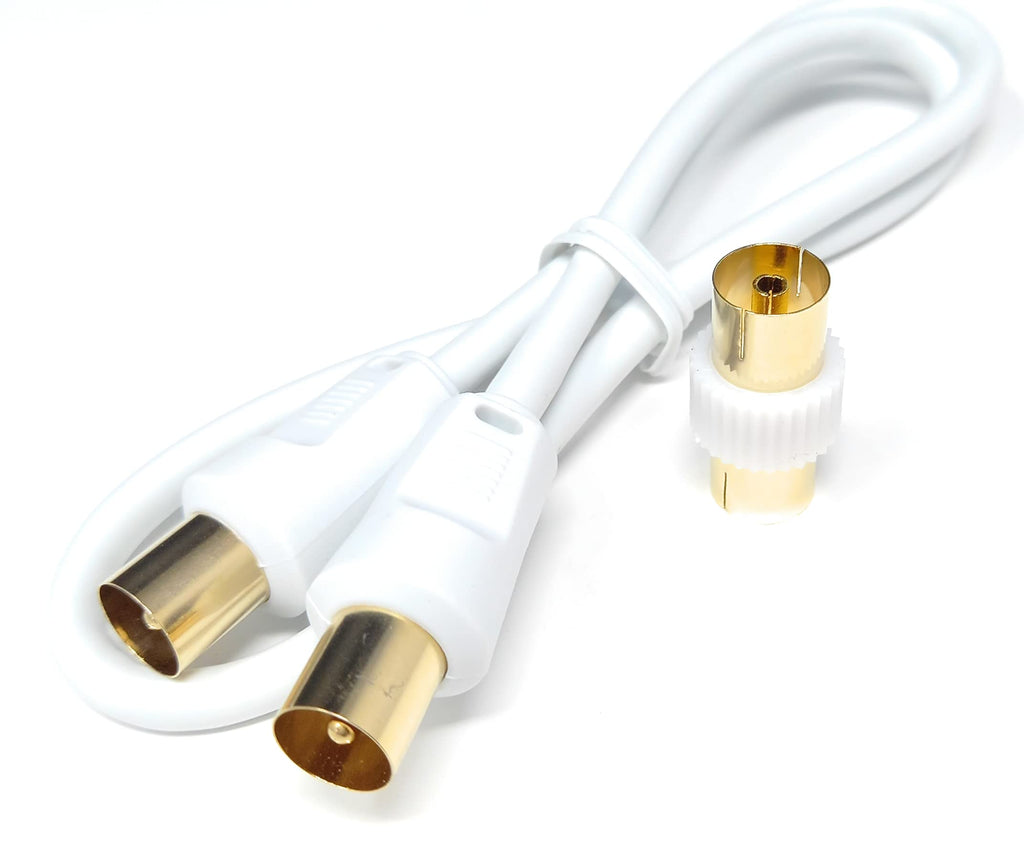 DRUT TV RF Male to Male Aerial Antenna Coaxial Cable With Female to Female Coupler, Gold Connectors 75 ohm, 3C2V
