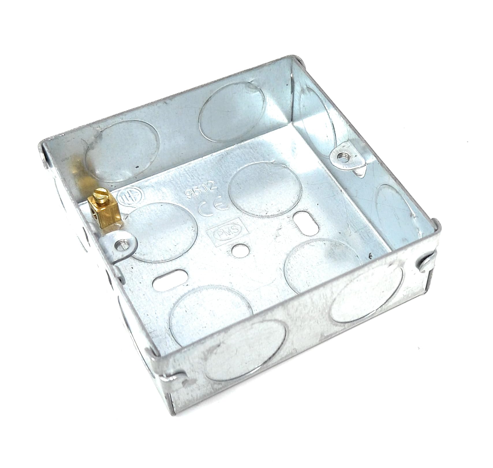 1 Gang 25mm Metal Pattress Box, Steel Surface Mount Back Box with Earth Terminals, for Switches, Sockets and Faceplates