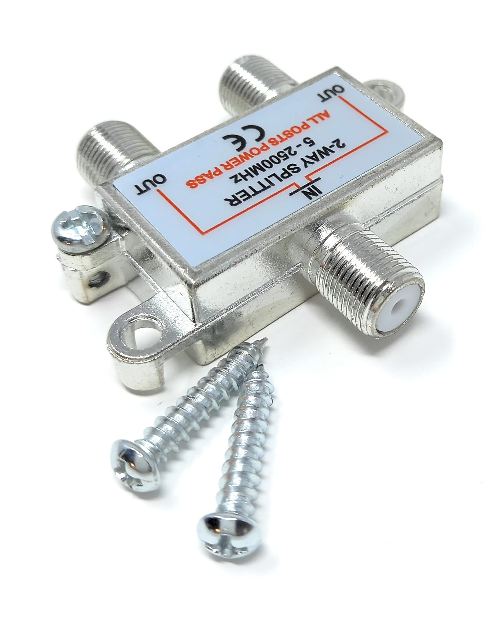 TV Splitter F-Type Screw-on Connectors RF Coaxial Cable Adapter, Passive Wideband Signal, 5-2500Mhz