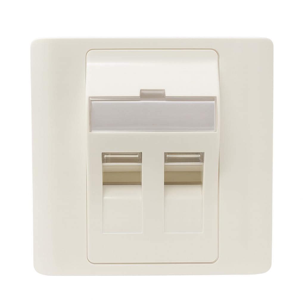 1-Gang Angled Faceplate for 2 Keystone Modules – White Dual-Port Wall Plate – Empty Outlet Cover for Ethernet, Network, Audio & AV Installations