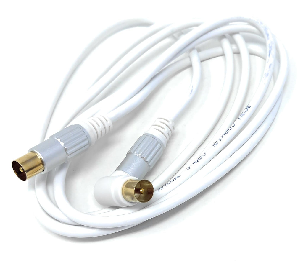 TV RF 4K Aerial Cable, 90 Angled Metal Plugs, Male to Male Angled Connector, Compatible with DVB-C, DVB-T, DVB-S, Digital & Analogue