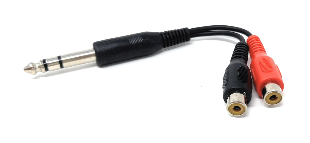 DRUT 6.35mm Stereo Jack Plug to Twin RCA Phono Socket Adapter Cable – 10cm Audio Splitter for Mixer, Amplifier, Guitar, and Home Stereo Systems
