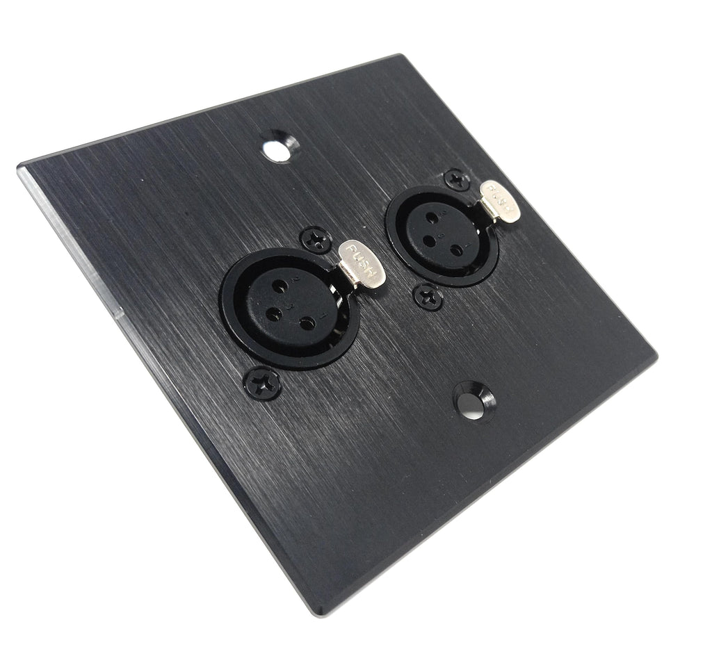 Brushed Aluminium Twin 3-Pin XLR Female Sockets D-Series Outlet Wall Faceplate – Durable Metal Plate for Audio, Amplifier, Microphone, Mixer, and Speaker Connections