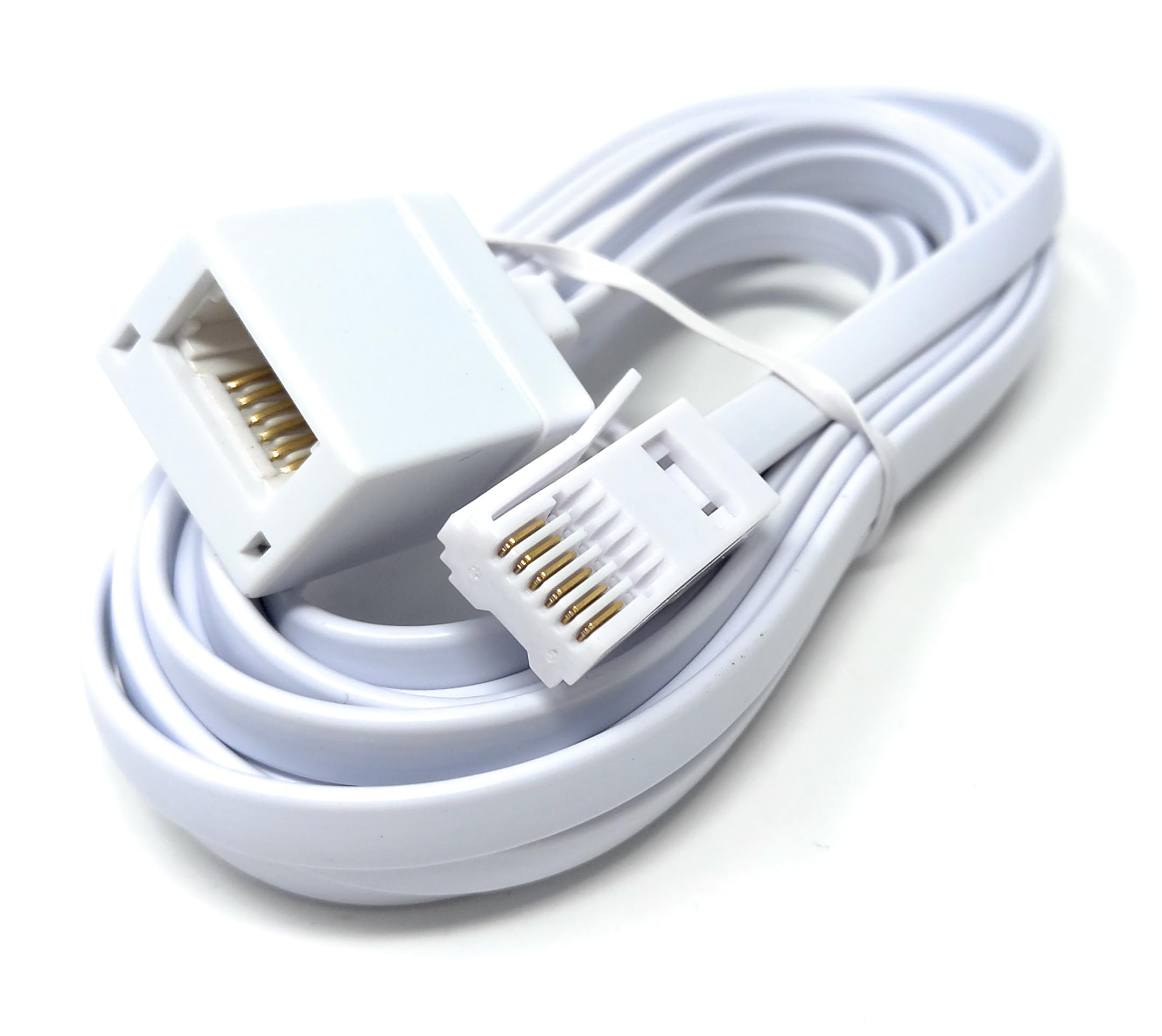 DRUT BT Telephone Flat Extension Cable (631a) 28AWG Lead Wire, 6 Pin Core, BT Male to BT Female, Jack to Socket
