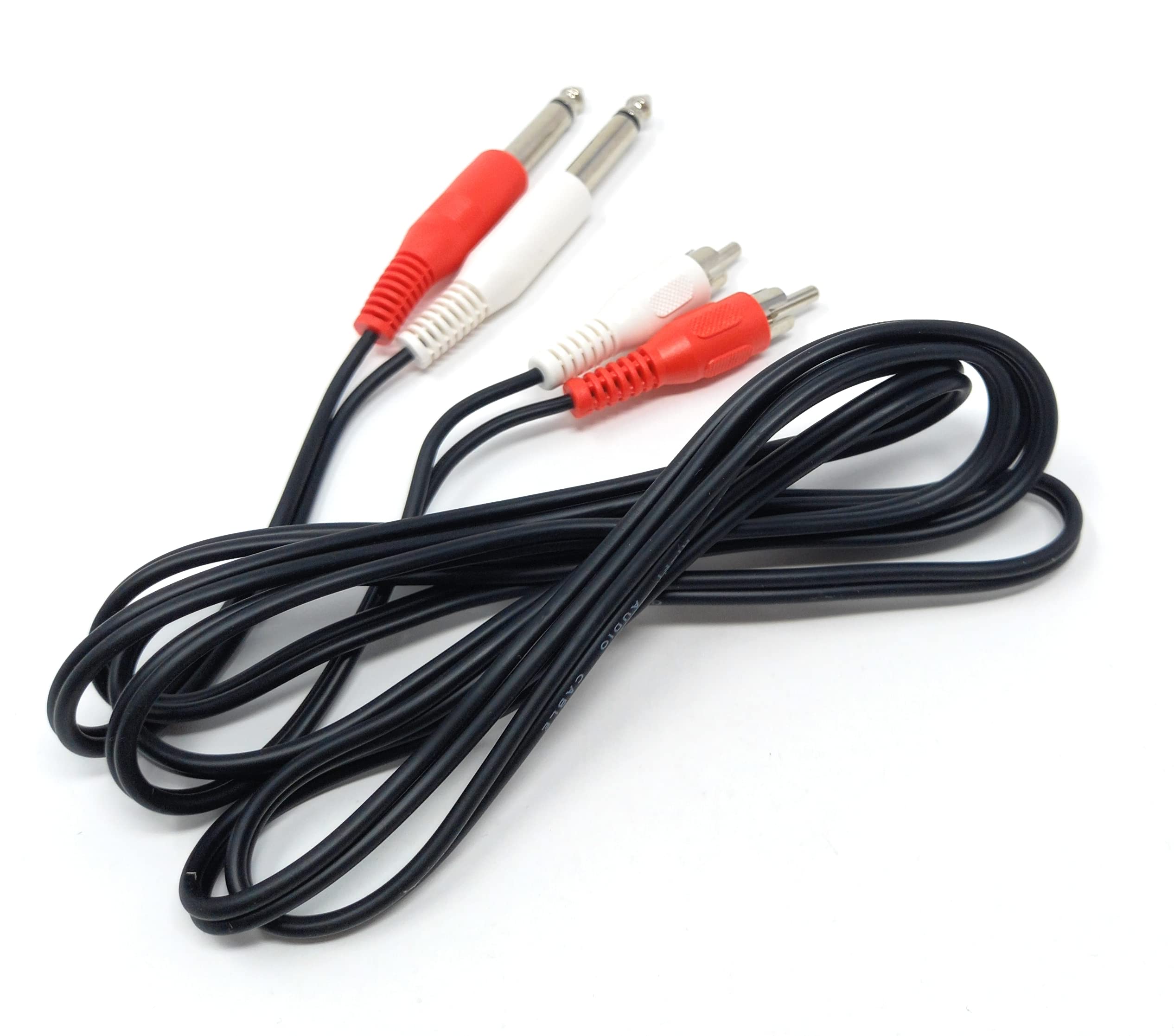 DRUT Twin 6.35mm MONO Jack Plugs to 2 x RCA Phono Plugs OFC Audio Cable Male to Male Lead