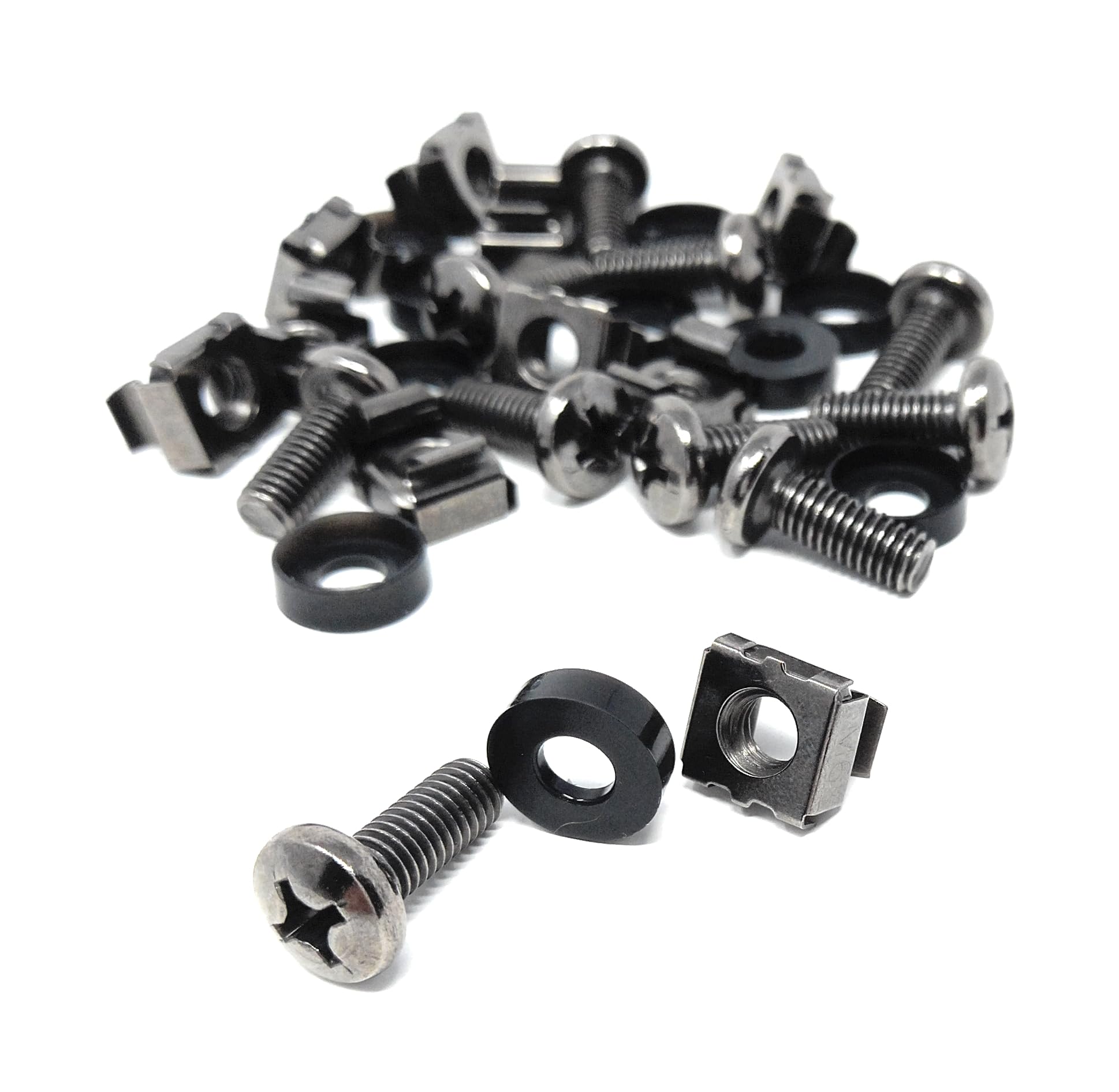 10pcs. M6 Rack Fixing Set, Captive Cage Nuts Bolts Screws & Washers for For Rack Mount Equipment, Data Cabinets, Music Instruments. AMP, Equalisers, CD Player etc.