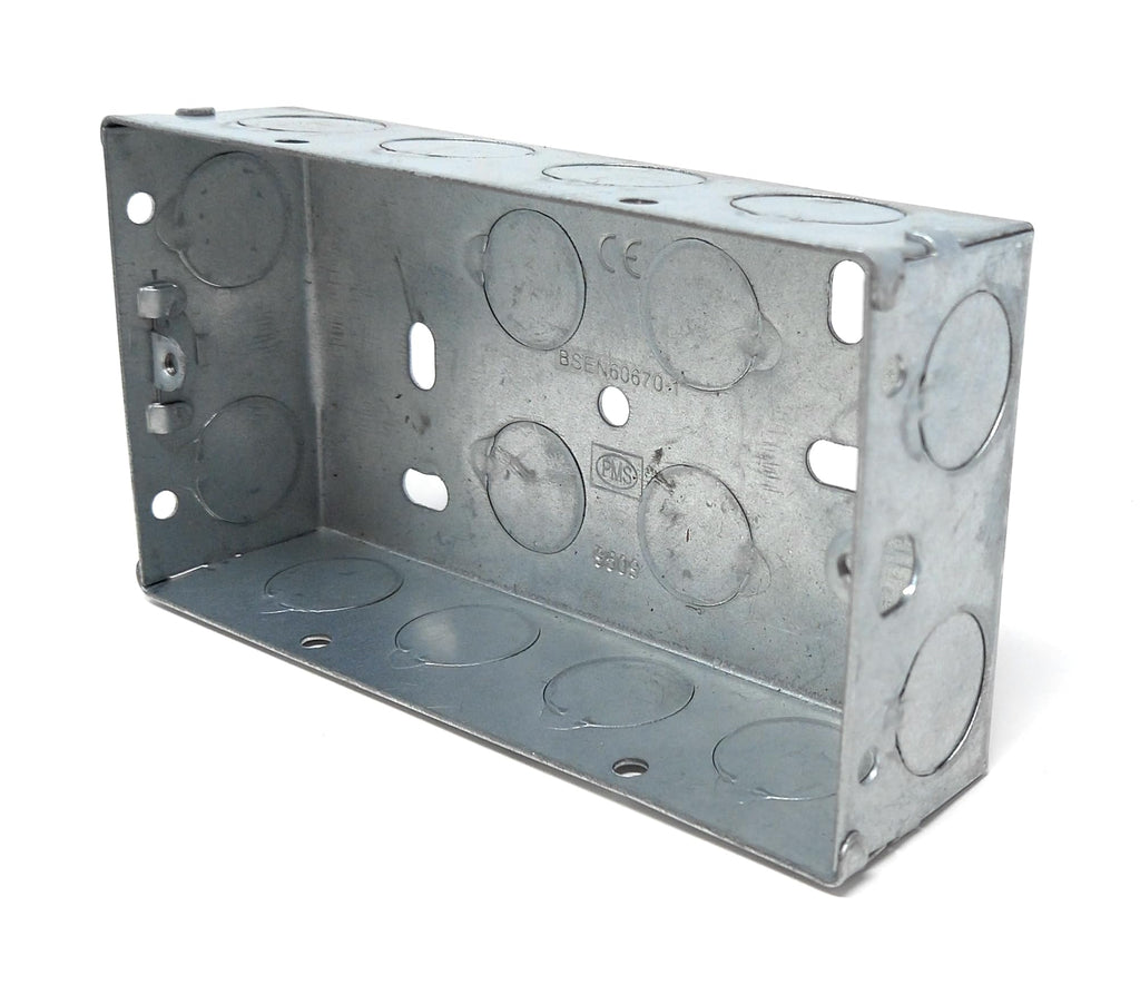 Double Metal Back Box 35mm Depth Steel Electrical Pattress Wall Box Flush-Mount Housing for Double Sockets & Switches With Earth Terminal