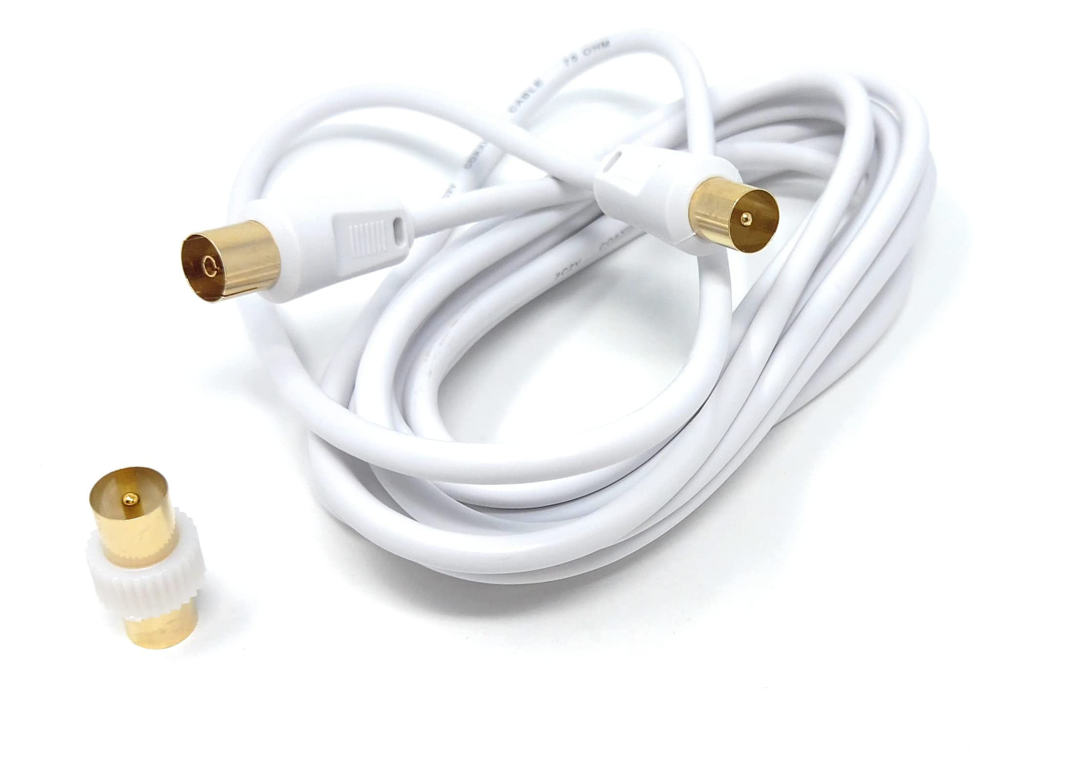 DRUT TV Male to Female Extension Coax Cable, Supplied With a Male to Male Coupler Adapter, Gold Connectors