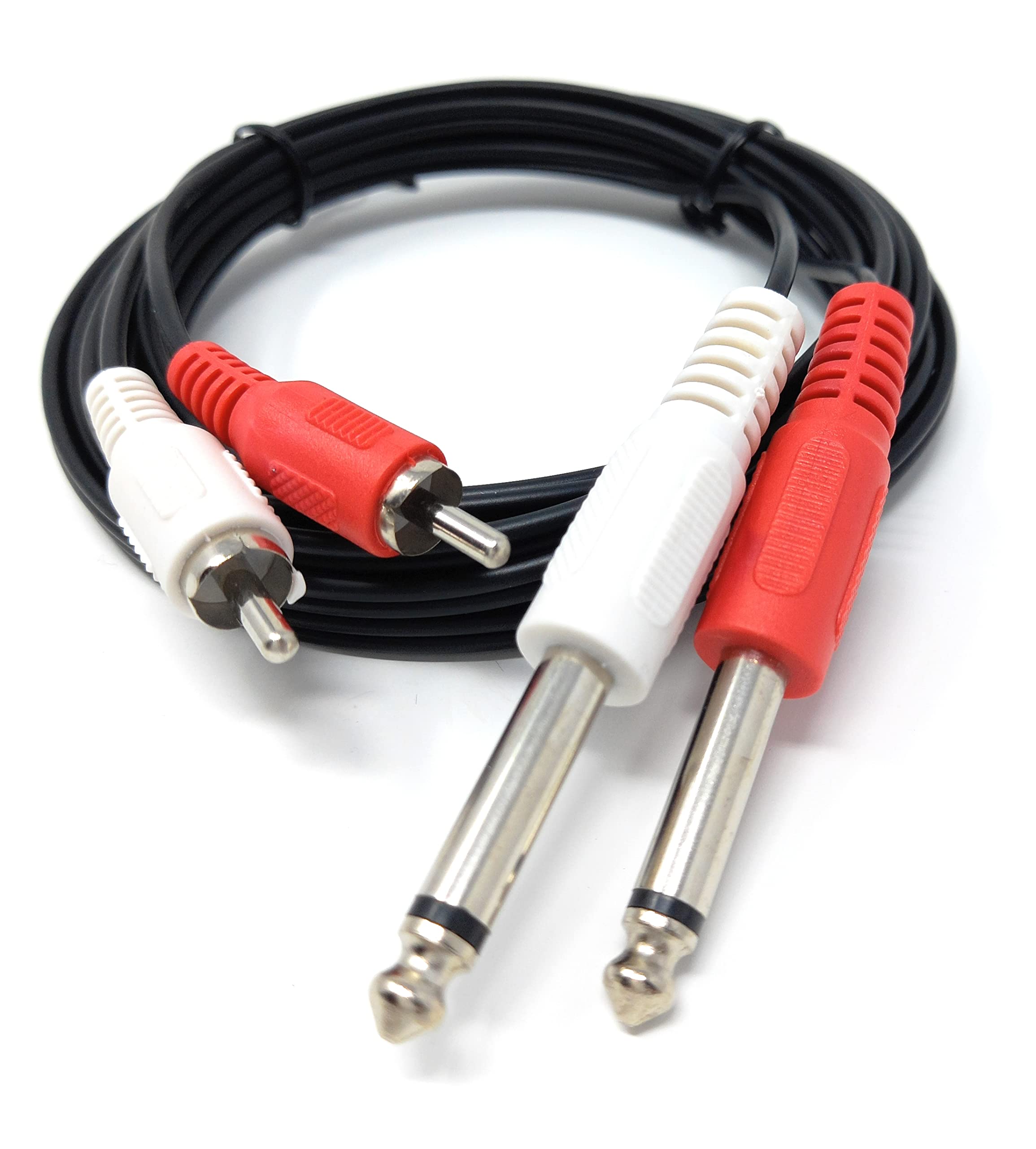 DRUT Twin 6.35mm MONO Jack Plugs to 2 x RCA Phono Plugs OFC Audio Cable Male to Male Lead