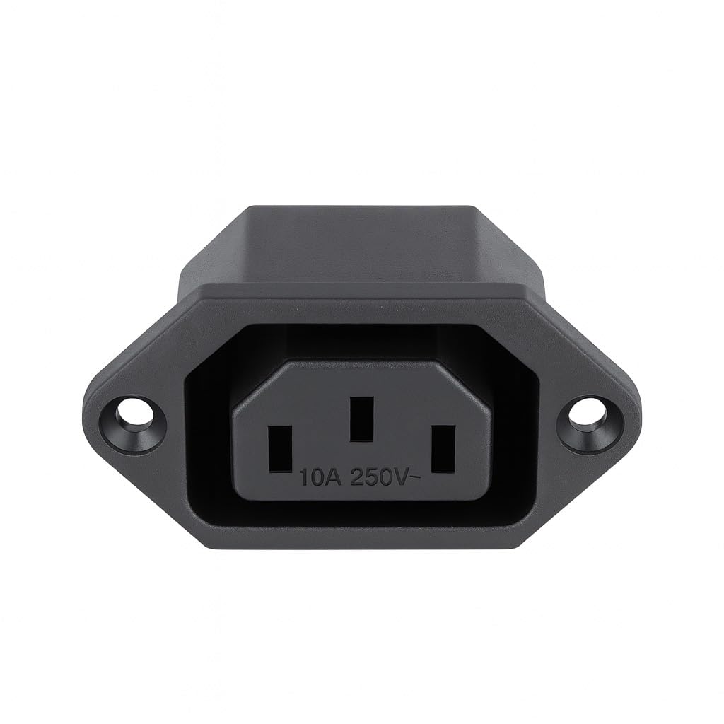IEC C13 Panel Mount Socket – 10A 250V AC Chassis Inlet Connector – Solder Termination Adapter – Snap-In Mount for Power Supply, Equipment, DIY Electronics, Enclosures