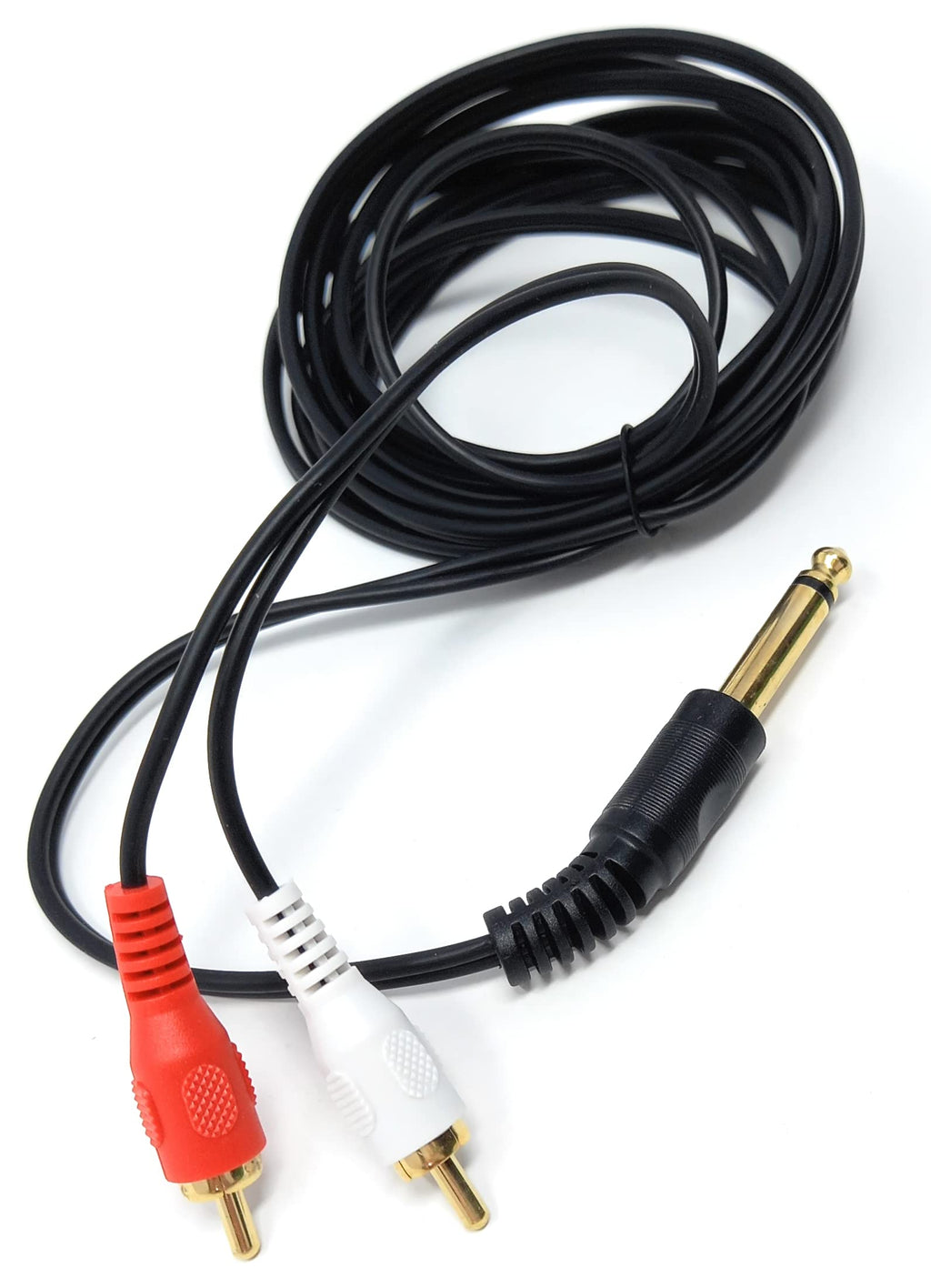 DRUT 6.35mm Mono Jack Plug to 2 x RCA Phono Plugs Screened Audio Cable Adapter Gold Contacts OFC