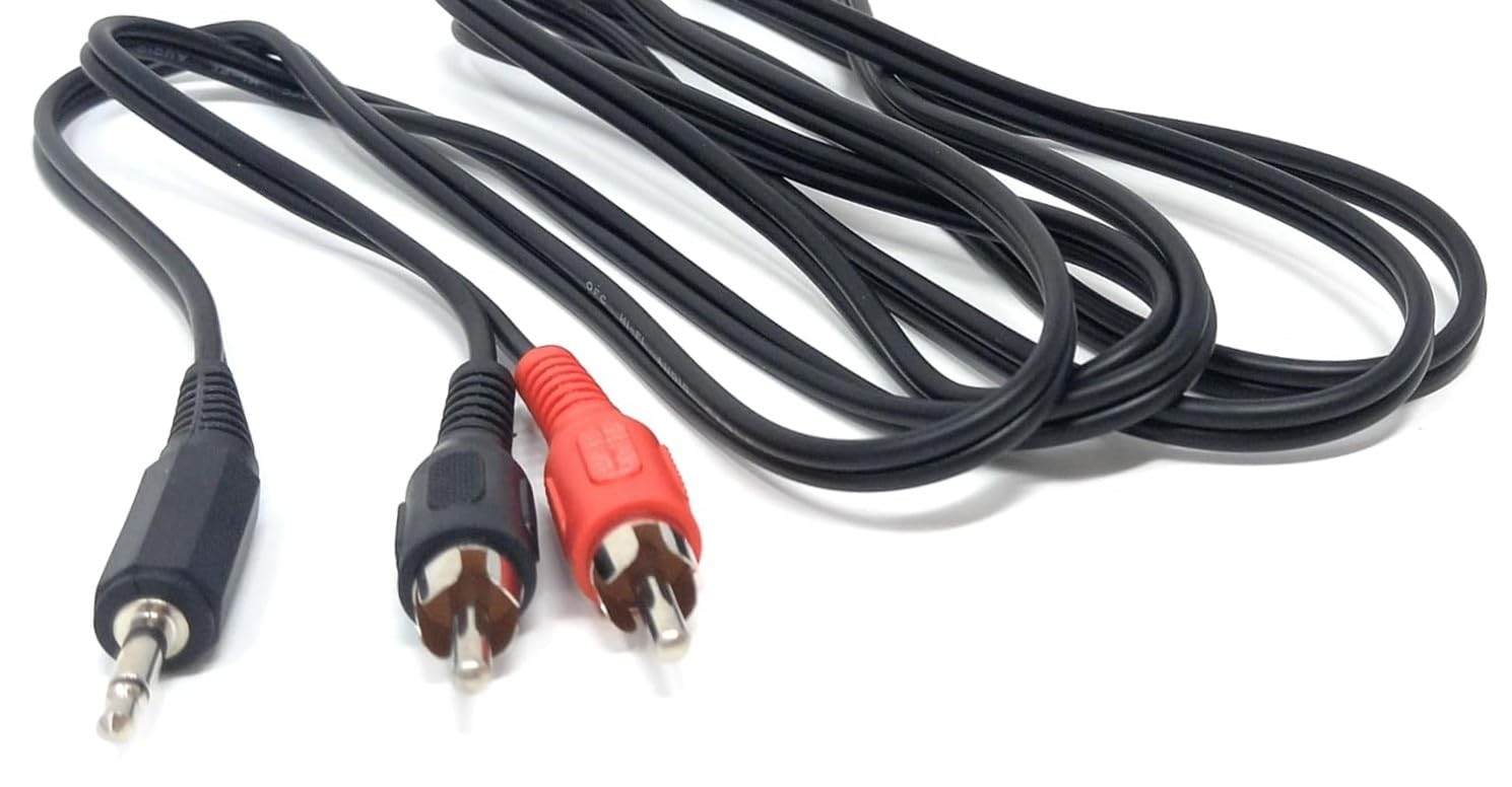DRUT 3.5mm Mono Male Jack Plug to 2 x RCA Phono Red/Black Plugs Audio AUX Lead Cable