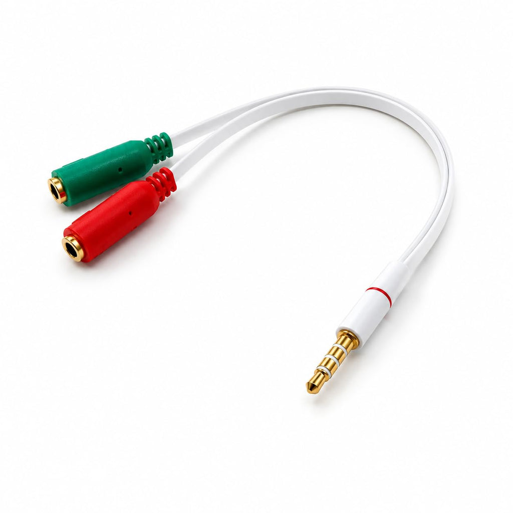 DRUT Headphone with Mic TRRS Converter, 2 x 3.5mm Female Sockets to 3.5mm 4 Pole Male Adapter, Audio and Microphone Splitter for PC, Laptop, Headset and Gaming