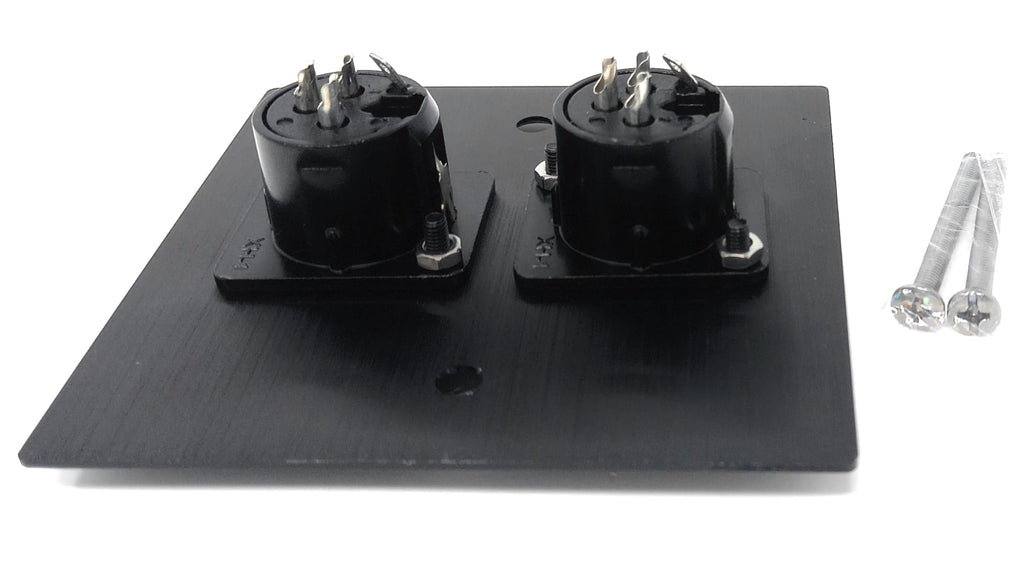 Brushed Aluminium Twin 3-Pin XLR Female Sockets D-Series Outlet Wall Faceplate – Durable Metal Plate for Audio, Amplifier, Microphone, Mixer, and Speaker Connections