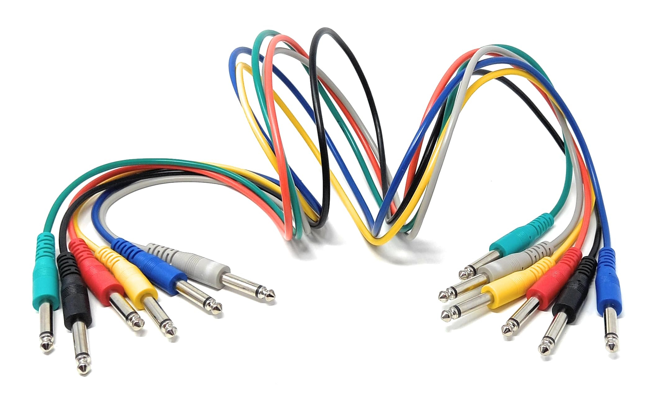 DRUT Mono 6.35mm Jack Plug to Jack Plug Screened Patch Leads – Mixed Colour 6-Pack for Audio Equipment & Instrument Connections