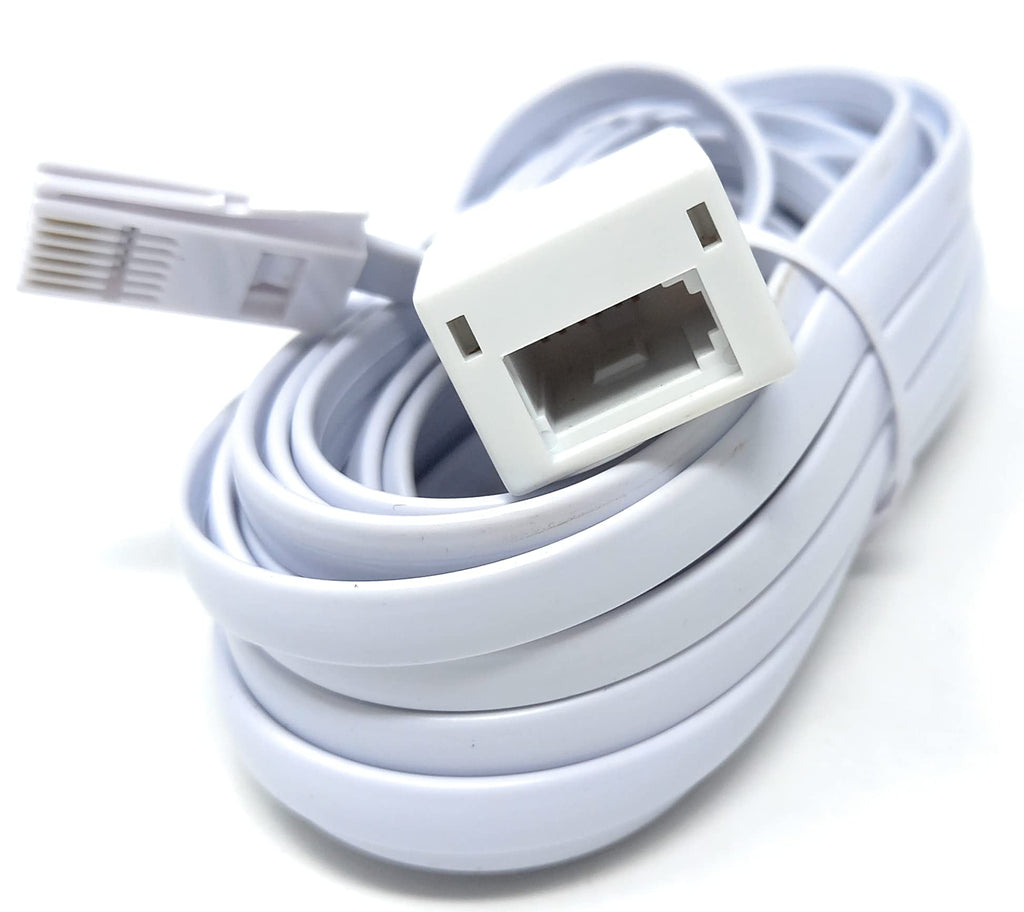 DRUT BT Telephone Flat Extension Cable (631a) 28AWG Lead Wire, 6 Pin Core, BT Male to BT Female, Jack to Socket
